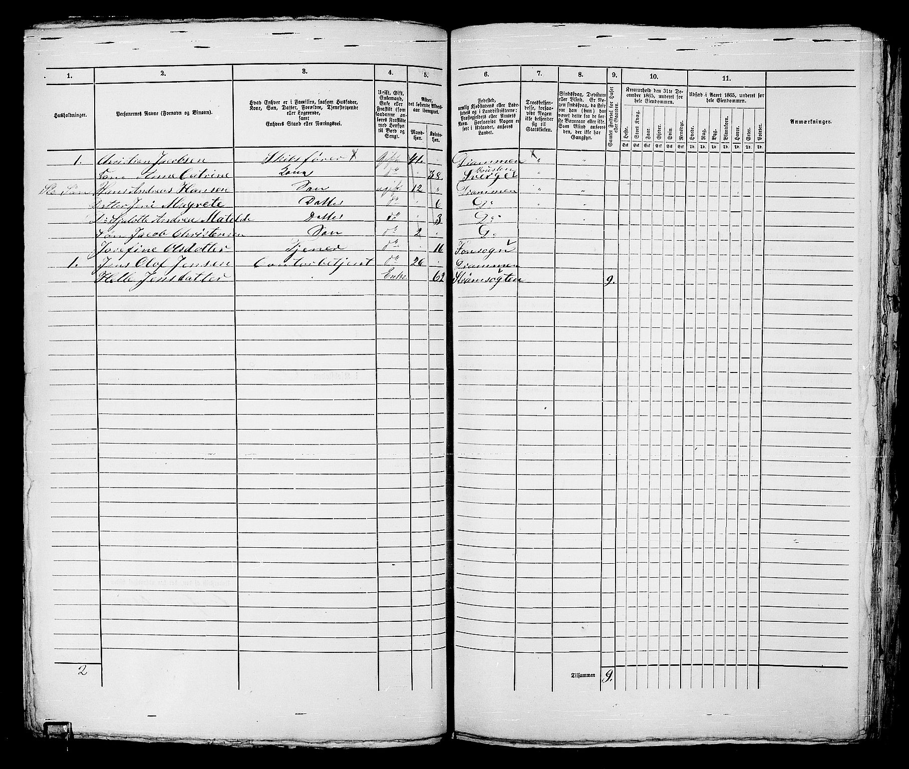 RA, 1865 census for Strømsø in Drammen, 1865, p. 216