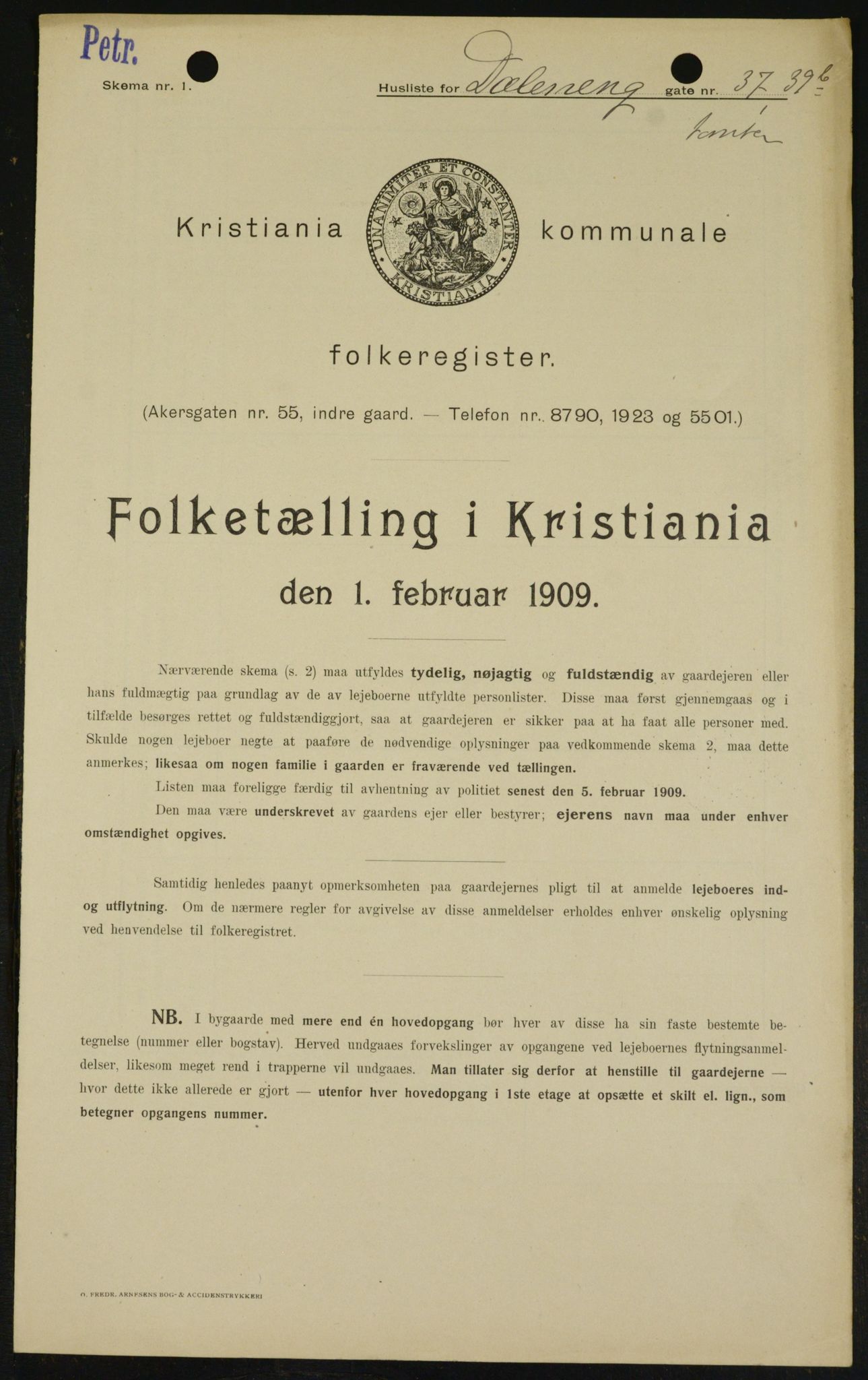 OBA, Municipal Census 1909 for Kristiania, 1909, p. 16282