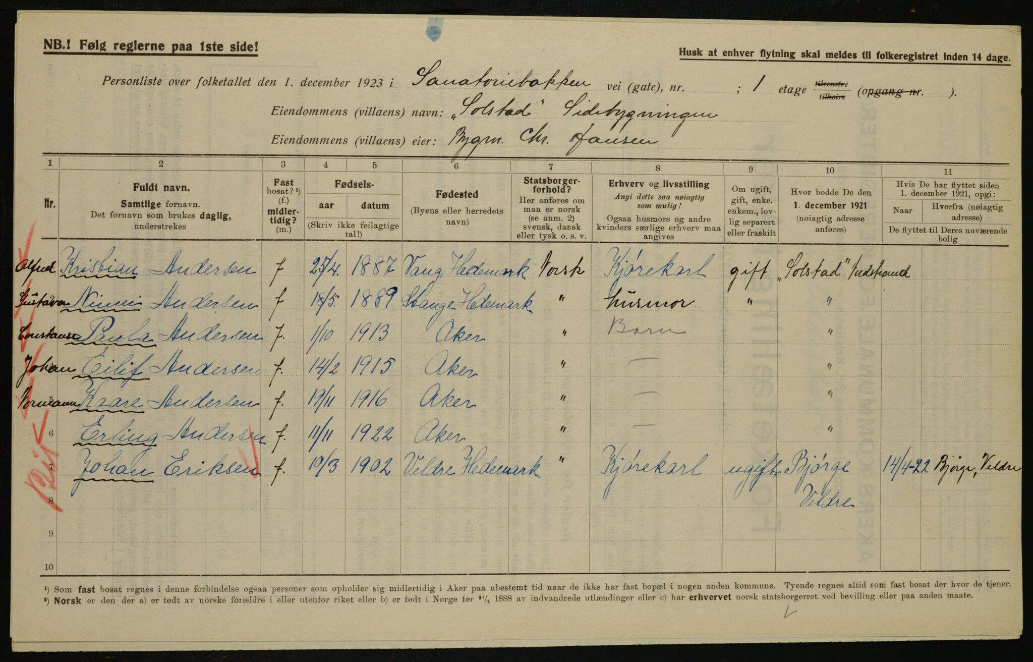 , Municipal Census 1923 for Aker, 1923, p. 44840