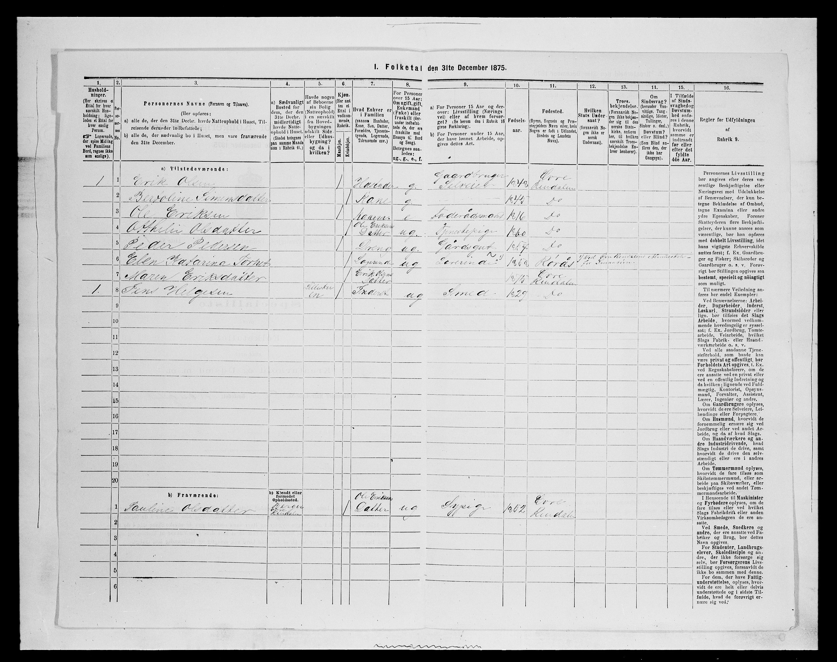 SAH, 1875 census for 0432P Rendalen, 1875, p. 703