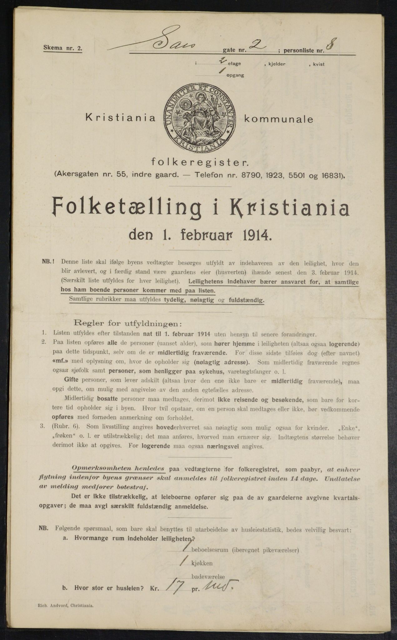 OBA, Municipal Census 1914 for Kristiania, 1914, p. 89048