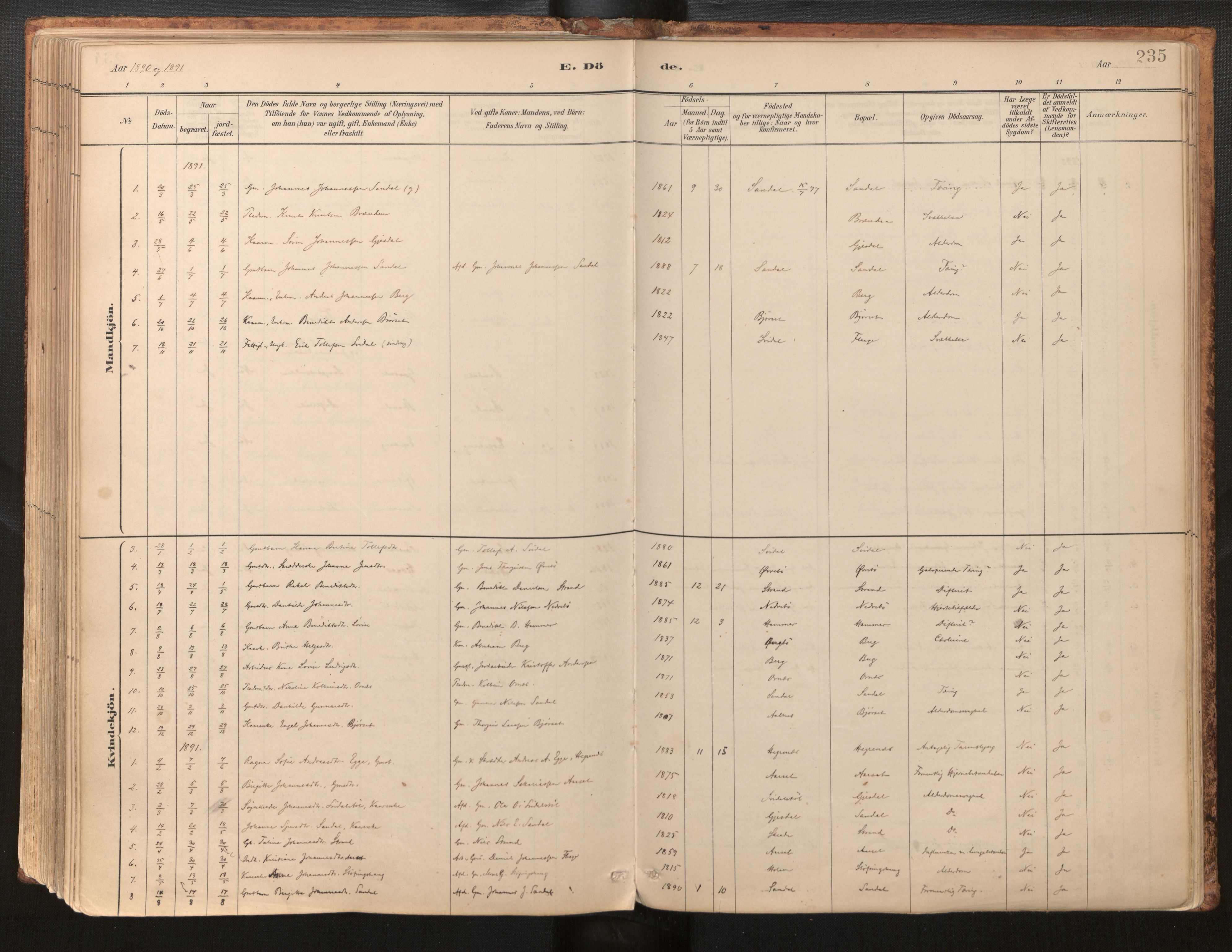 Jølster sokneprestembete, AV/SAB-A-80701/H/Haa/Haab/L0001: Parish register (official) no. B 1, 1882-1930, p. 235