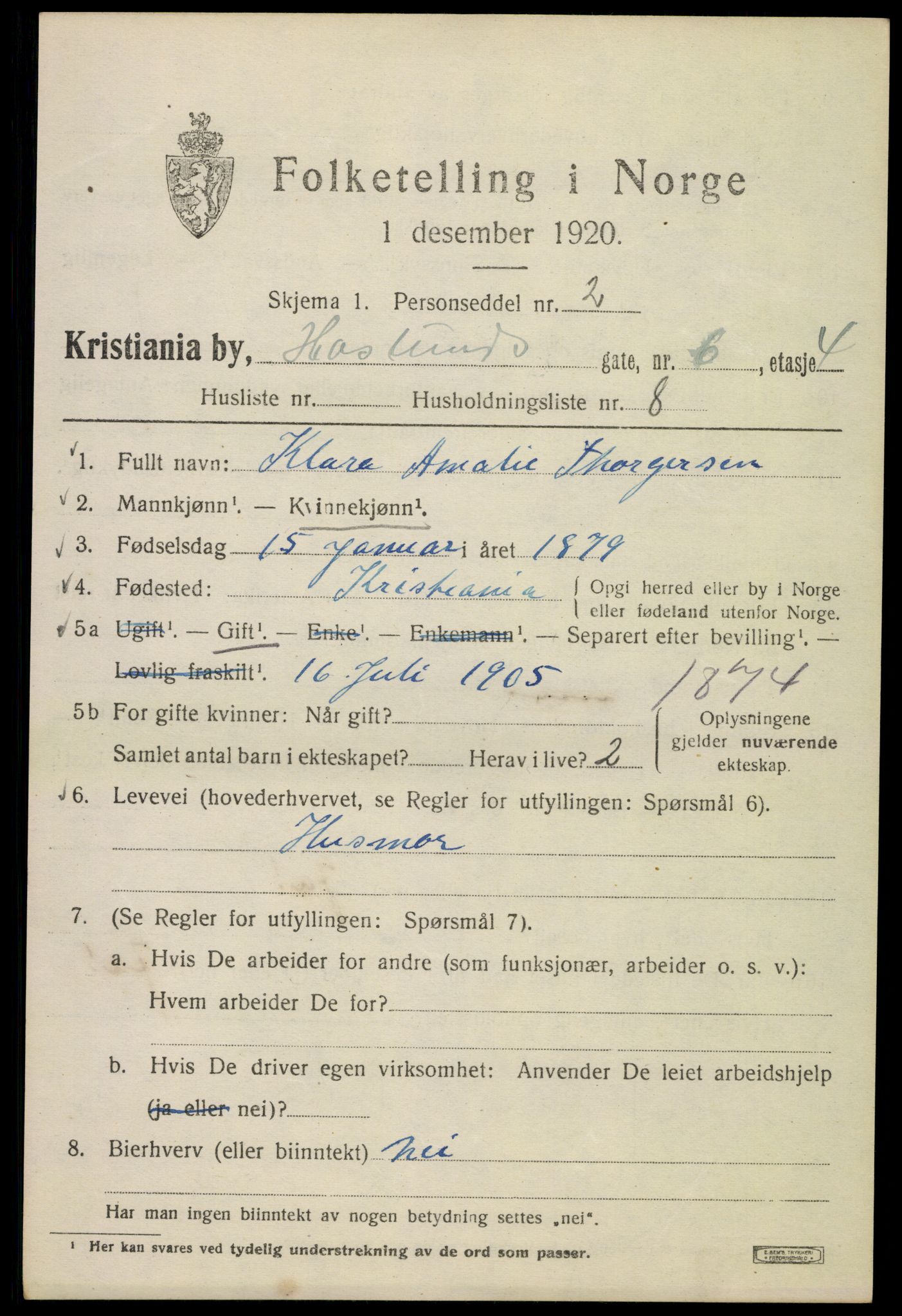 SAO, 1920 census for Kristiania, 1920, p. 272417