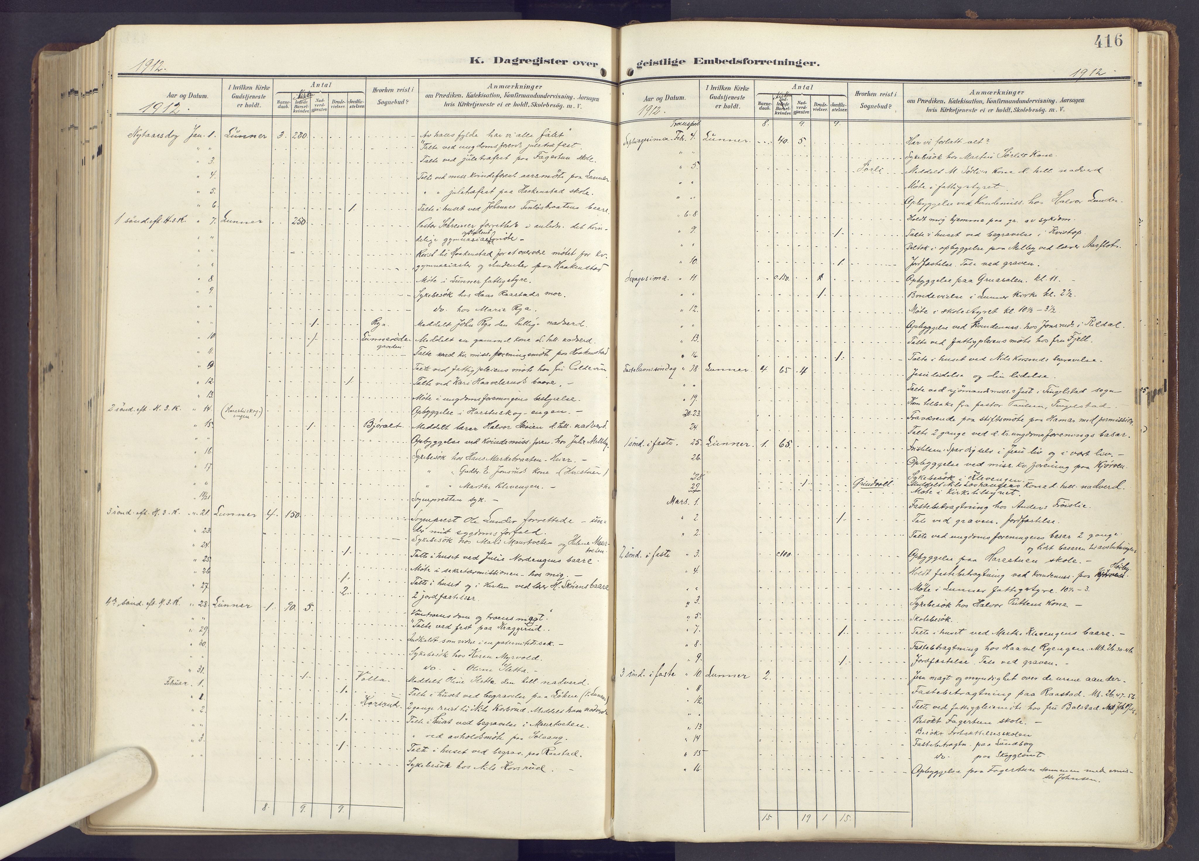 Lunner prestekontor, SAH/PREST-118/H/Ha/Haa/L0001: Parish register (official) no. 1, 1907-1922, p. 416