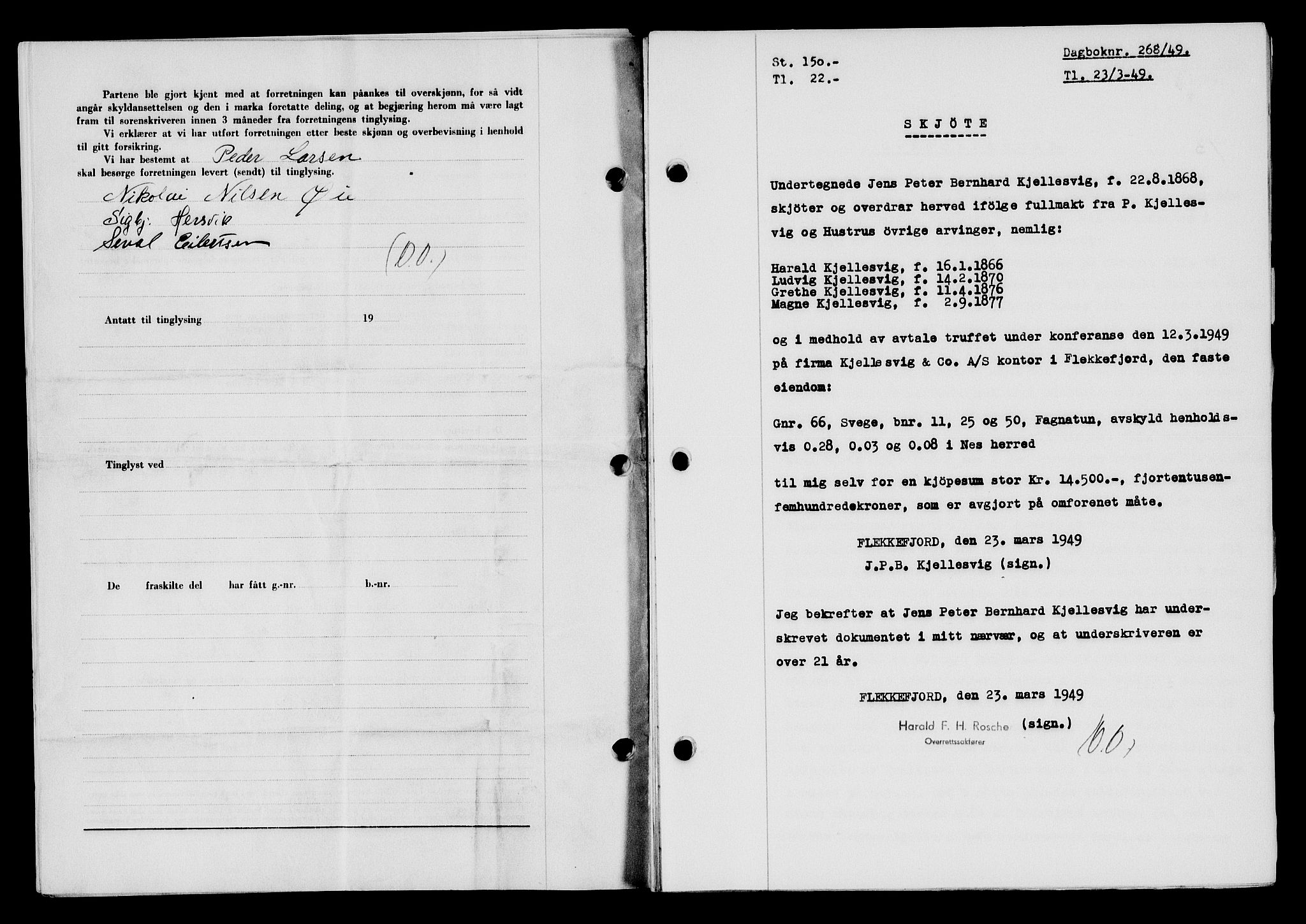 Flekkefjord sorenskriveri, SAK/1221-0001/G/Gb/Gba/L0065: Mortgage book no. A-13, 1949-1949, Diary no: : 268/1949