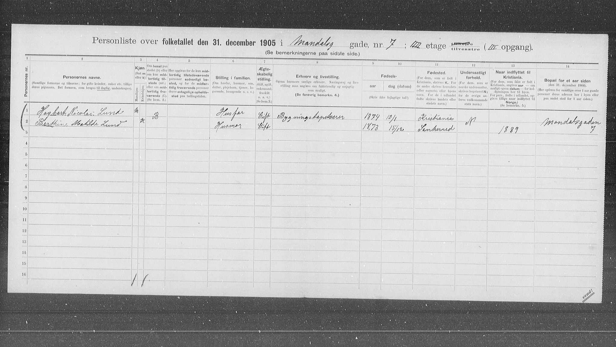 OBA, Municipal Census 1905 for Kristiania, 1905, p. 31648