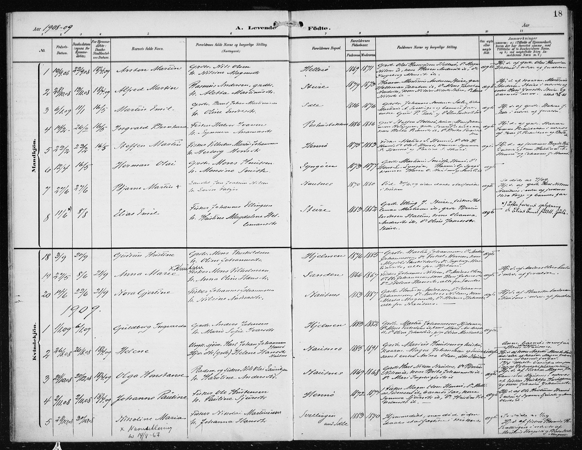 Herdla Sokneprestembete, AV/SAB-A-75701/H/Haa: Parish register (official) no. B 1, 1902-1921, p. 18