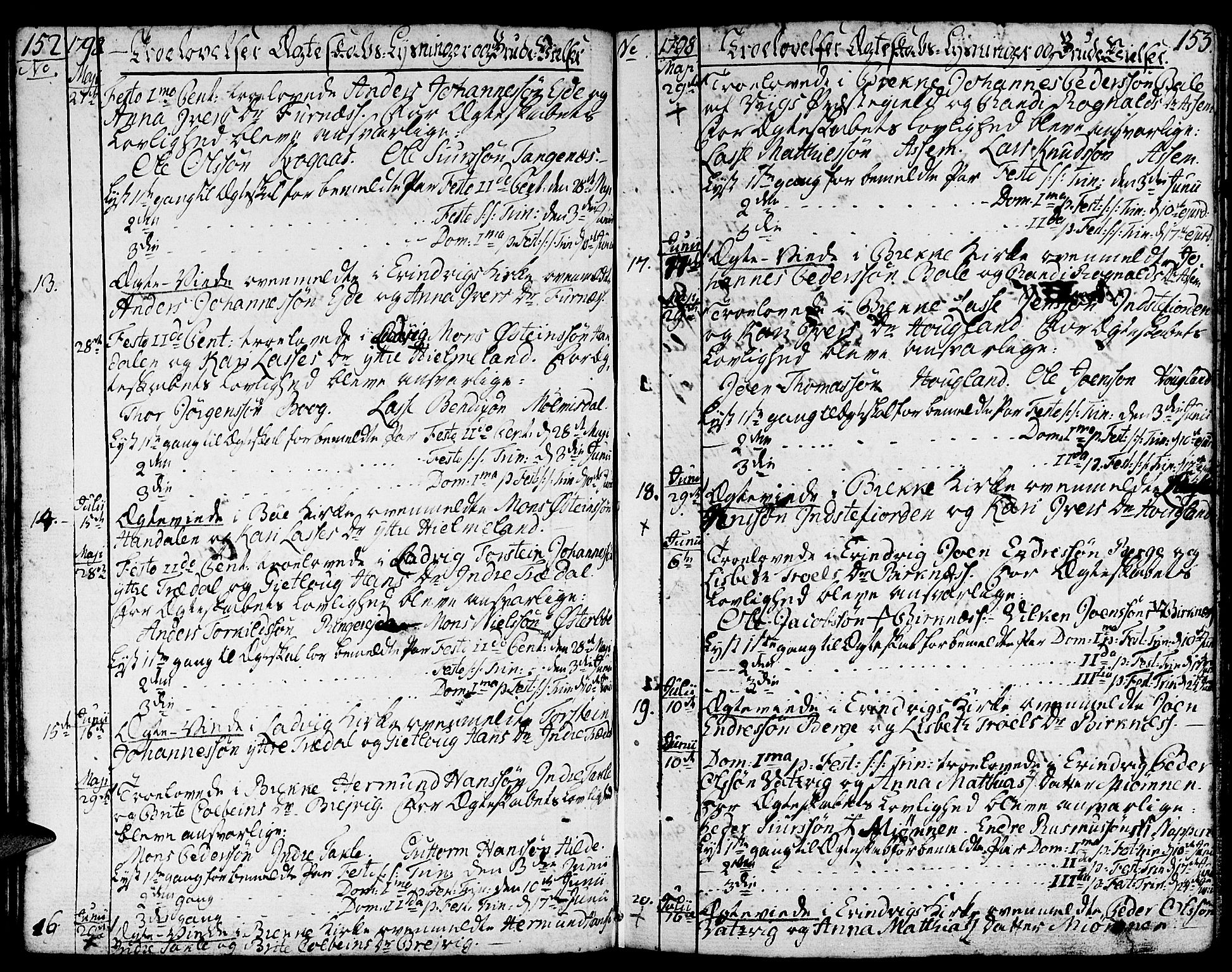 Gulen sokneprestembete, AV/SAB-A-80201/H/Haa/Haaa/L0015: Parish register (official) no. A 15, 1788-1798, p. 152-153