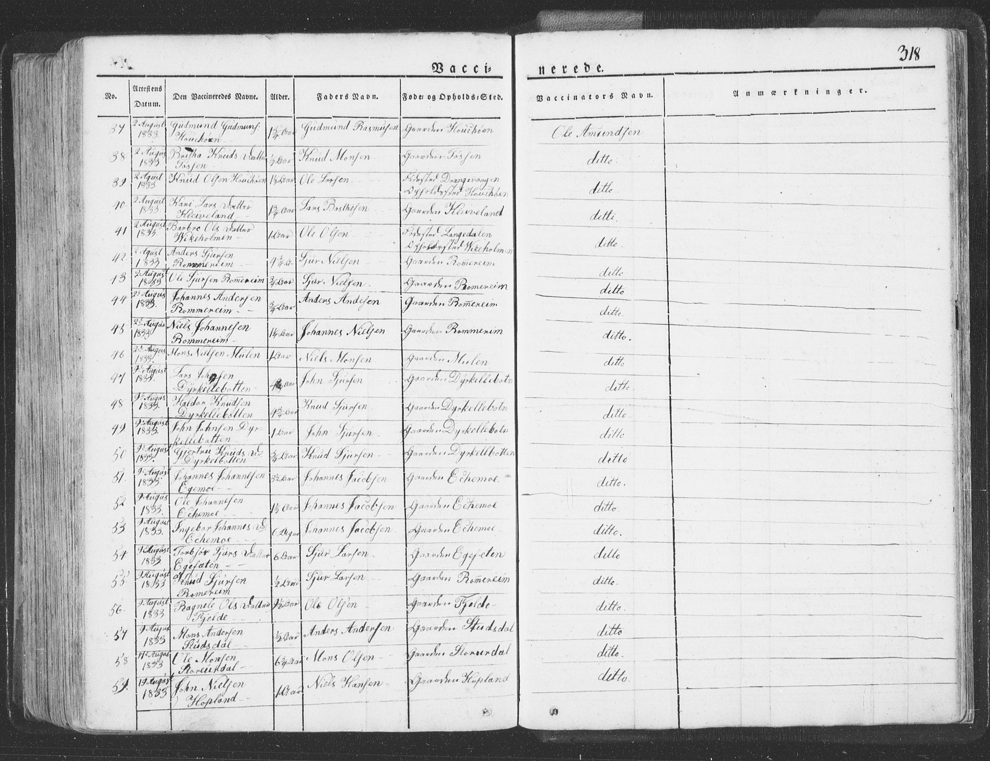 Hosanger sokneprestembete, AV/SAB-A-75801/H/Haa: Parish register (official) no. A 6, 1824-1835, p. 318