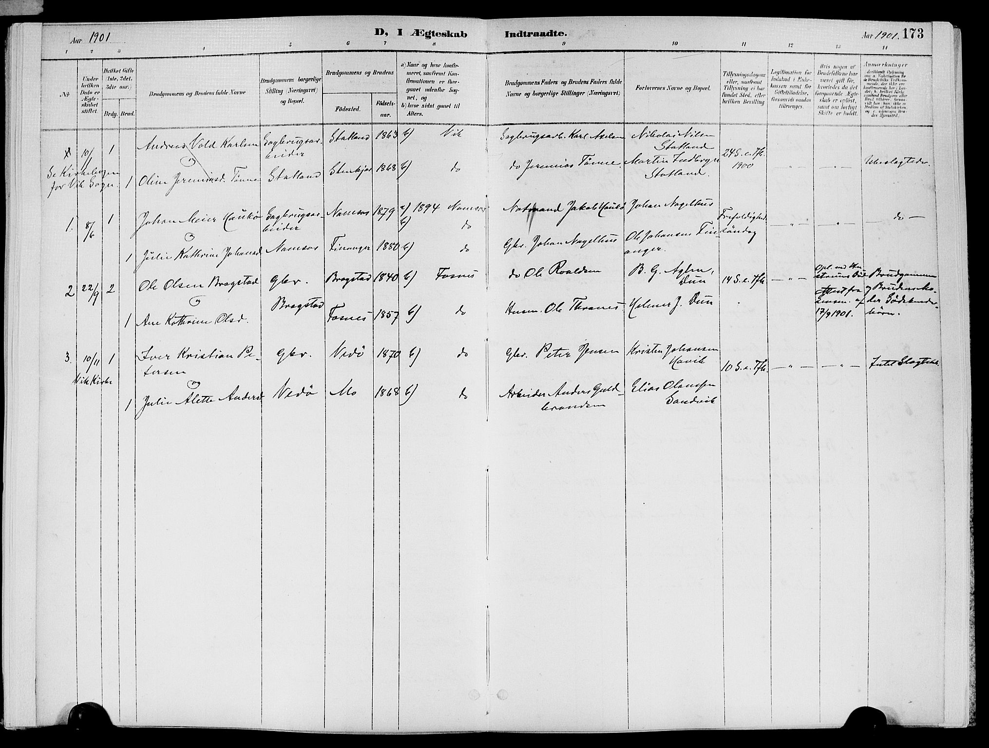 Ministerialprotokoller, klokkerbøker og fødselsregistre - Nord-Trøndelag, AV/SAT-A-1458/773/L0617: Parish register (official) no. 773A08, 1887-1910, p. 173