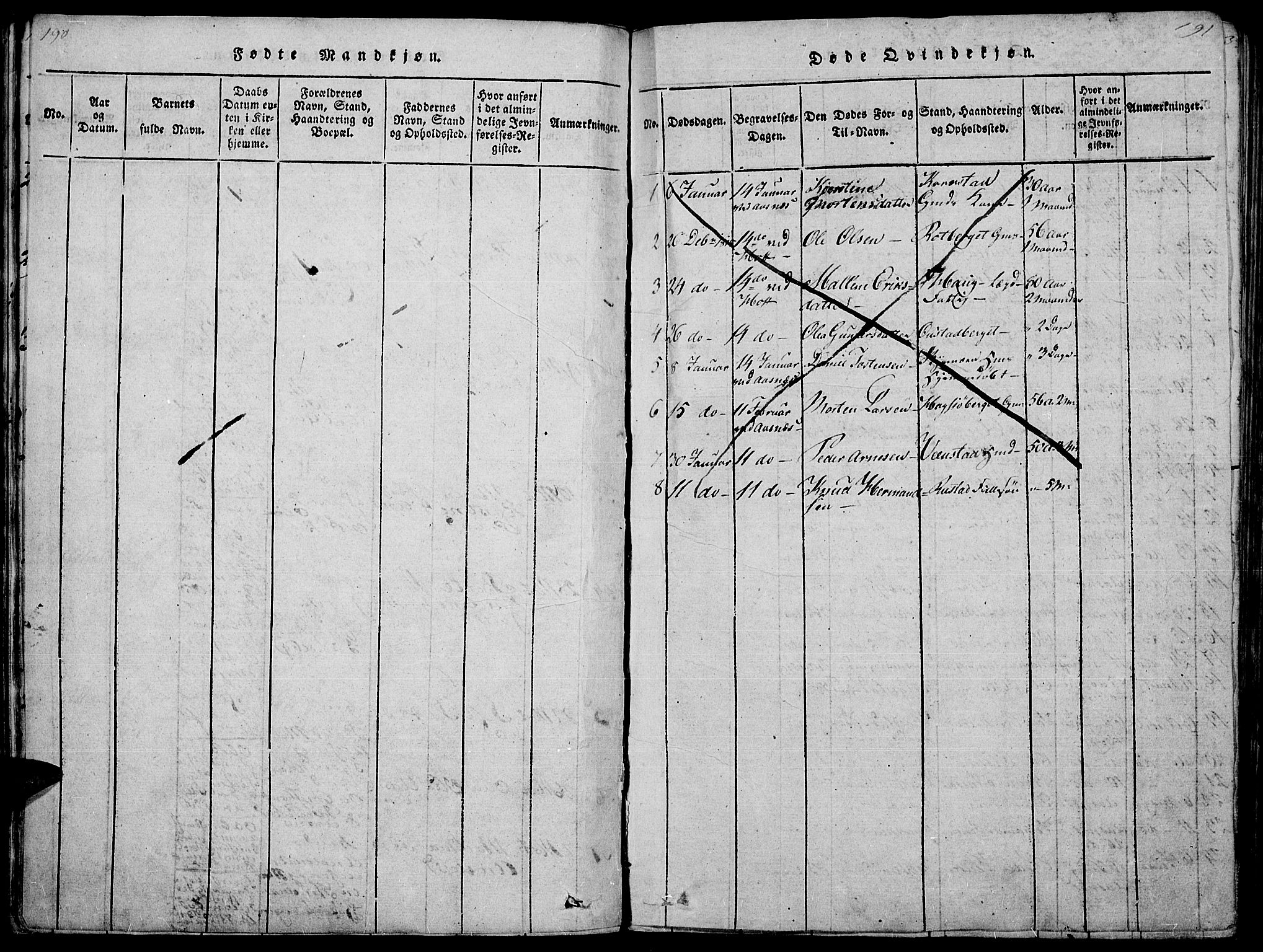 Hof prestekontor, SAH/PREST-038/H/Ha/Haa/L0005: Parish register (official) no. 5, 1816-1822, p. 190-191