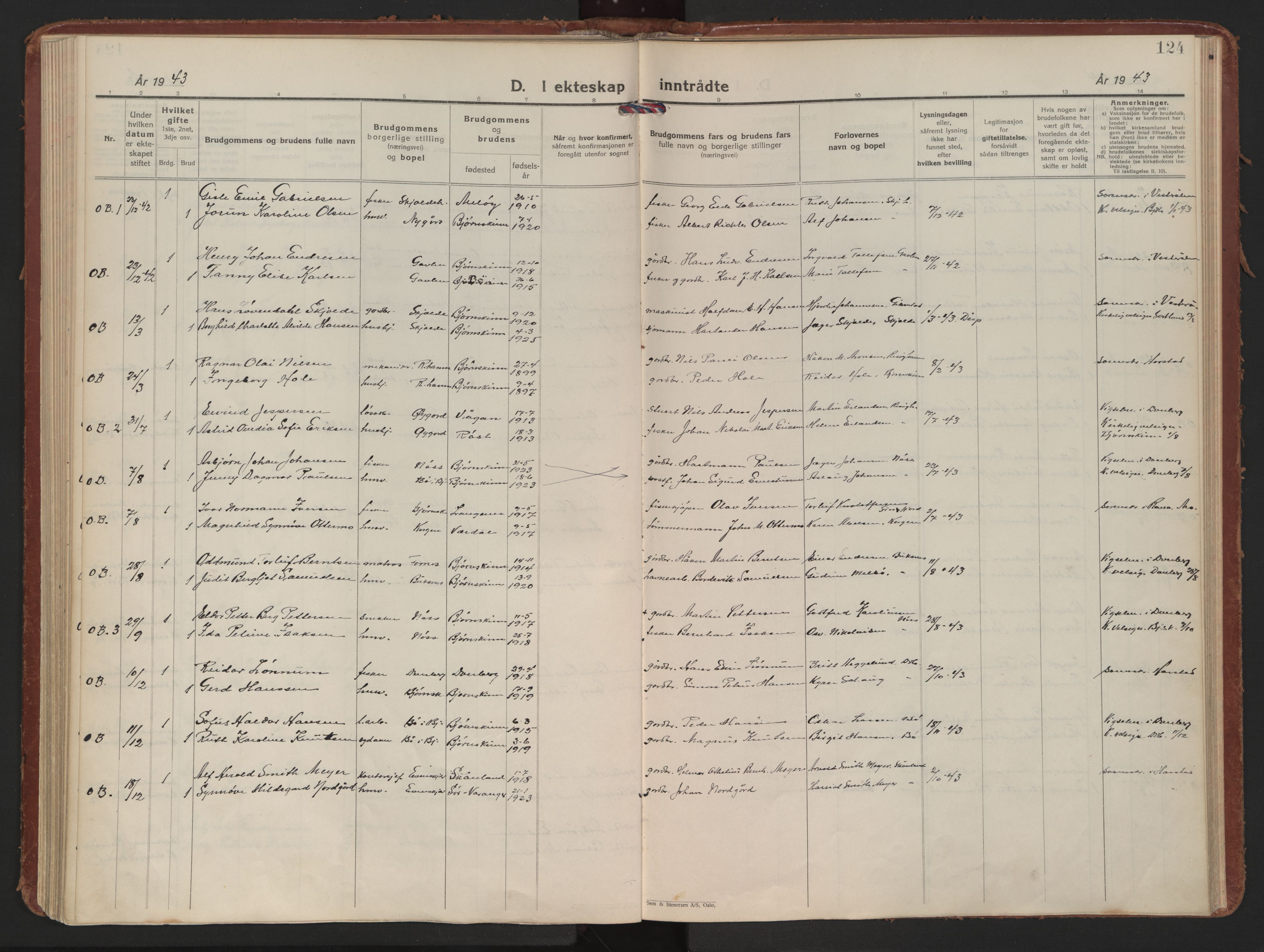 Ministerialprotokoller, klokkerbøker og fødselsregistre - Nordland, AV/SAT-A-1459/898/L1424: Parish register (official) no. 898A04, 1928-1946, p. 124