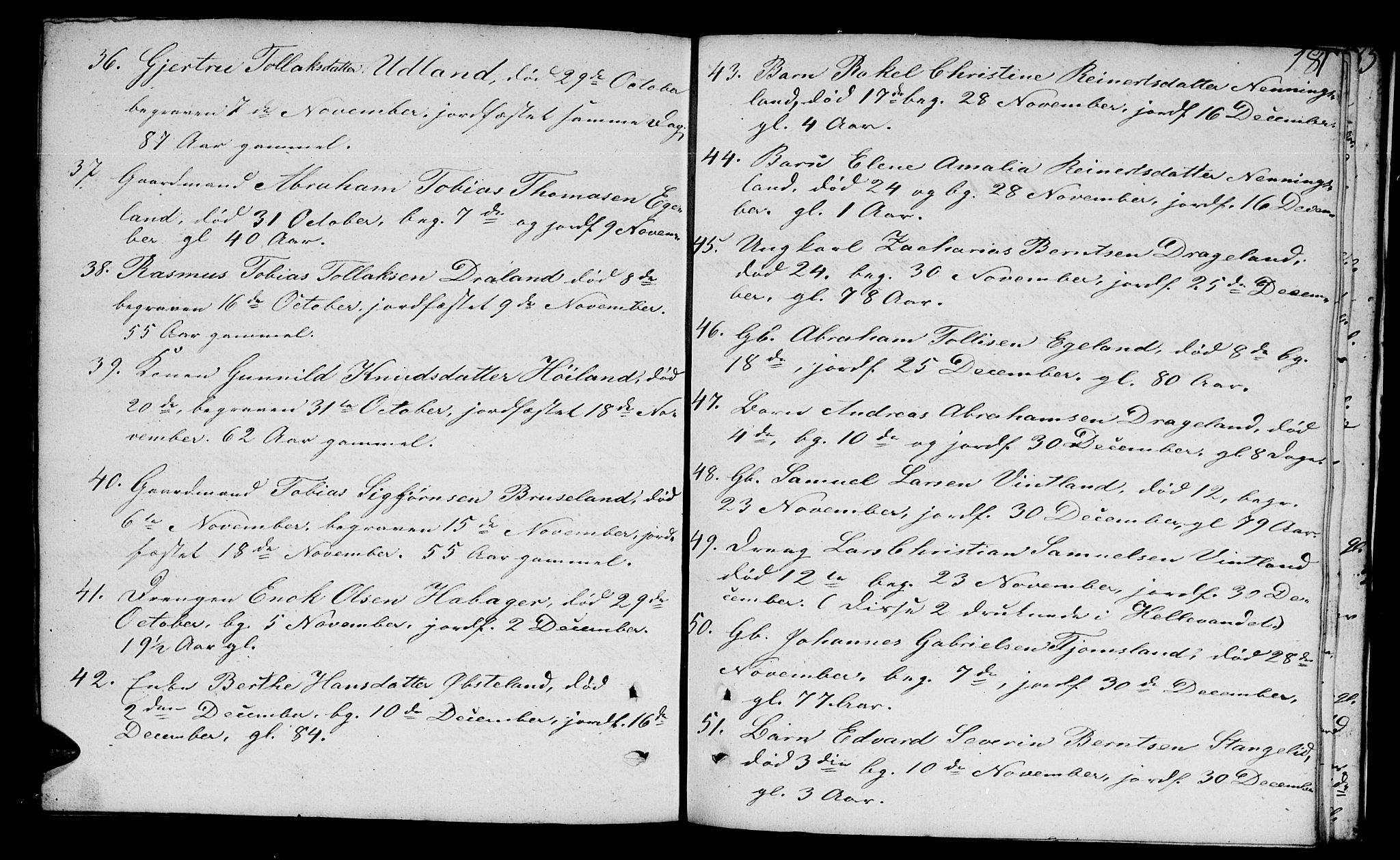 Lyngdal sokneprestkontor, SAK/1111-0029/F/Fb/Fbc/L0002: Parish register (copy) no. B 2, 1849-1864, p. 181