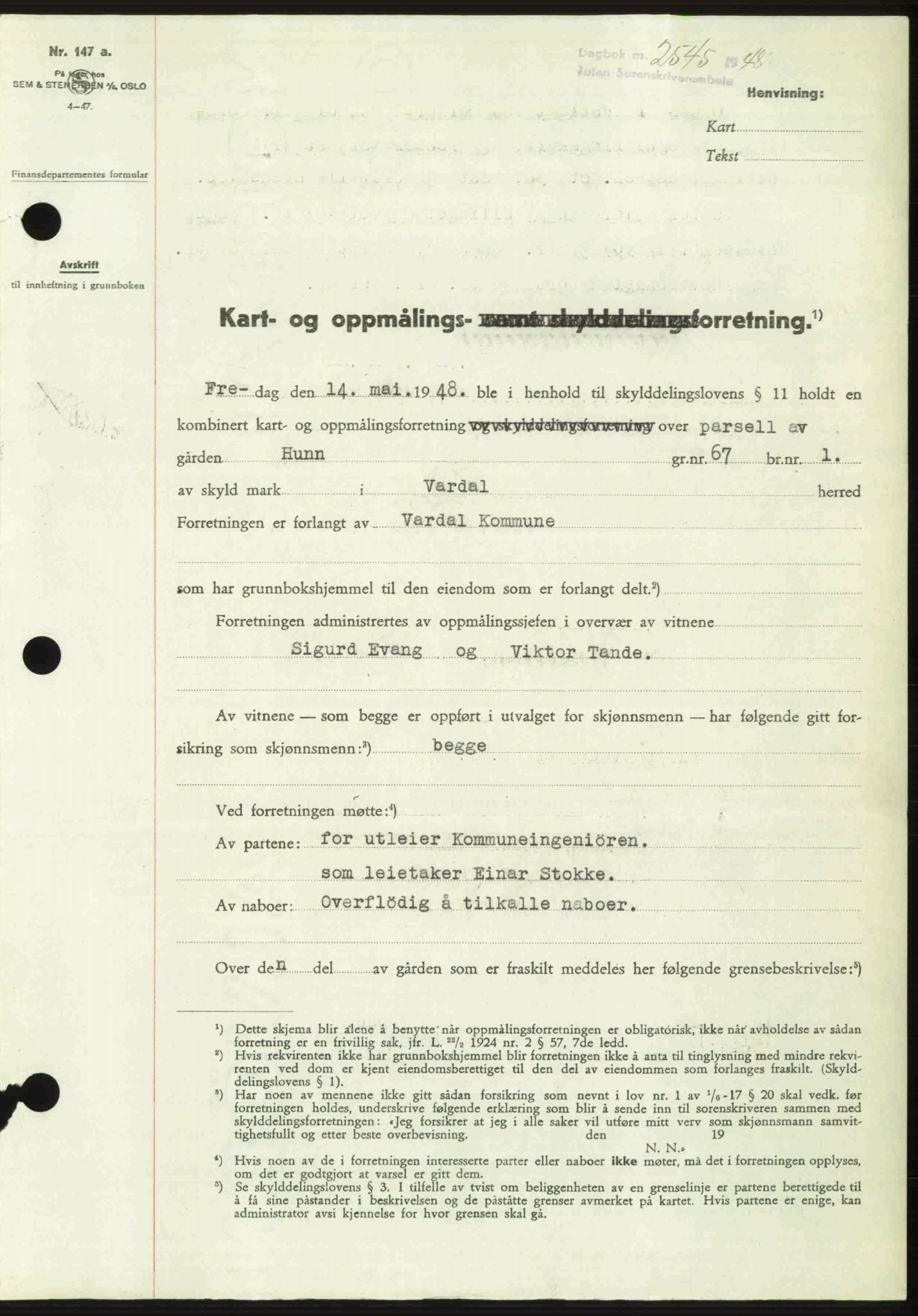 Toten tingrett, SAH/TING-006/H/Hb/Hbc/L0020: Mortgage book no. Hbc-20, 1948-1948, Diary no: : 2545/1948