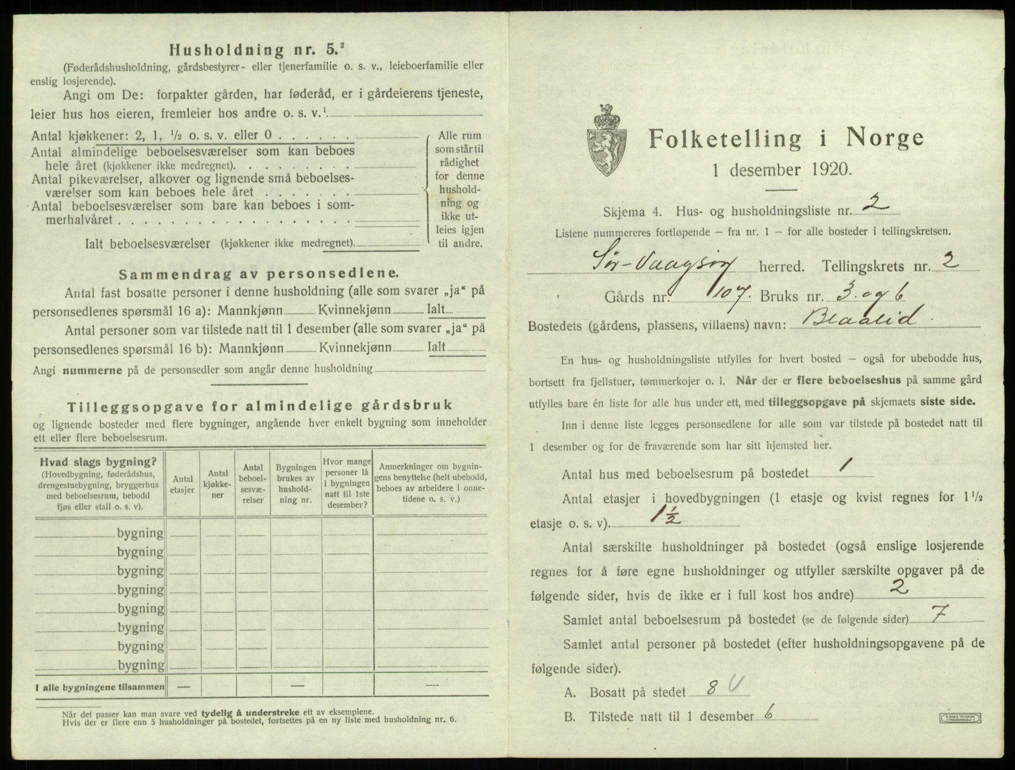 SAB, 1920 census for Sør-Vågsøy, 1920, p. 98