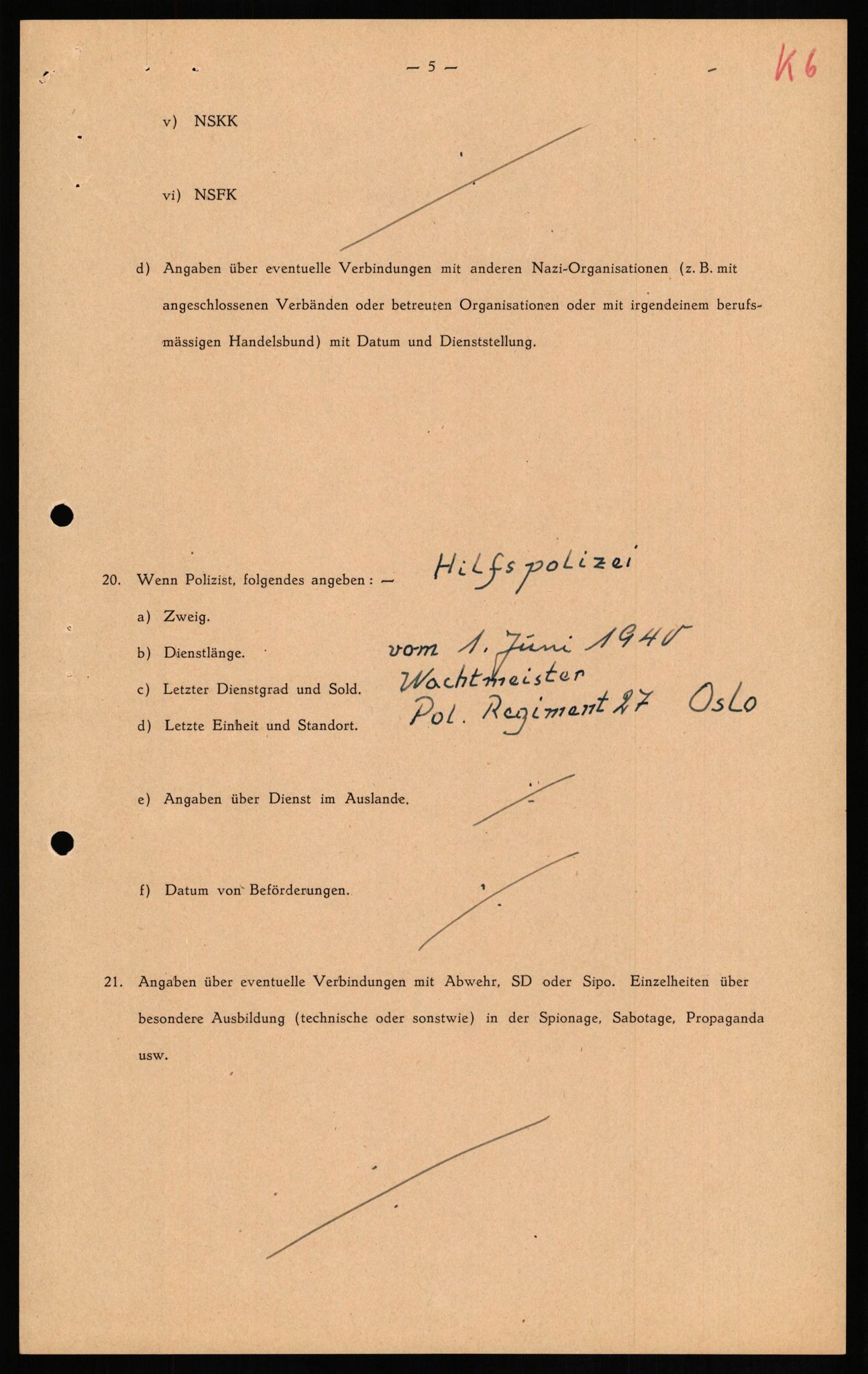 Forsvaret, Forsvarets overkommando II, RA/RAFA-3915/D/Db/L0019: CI Questionaires. Tyske okkupasjonsstyrker i Norge. Tyskere., 1945-1946, p. 280