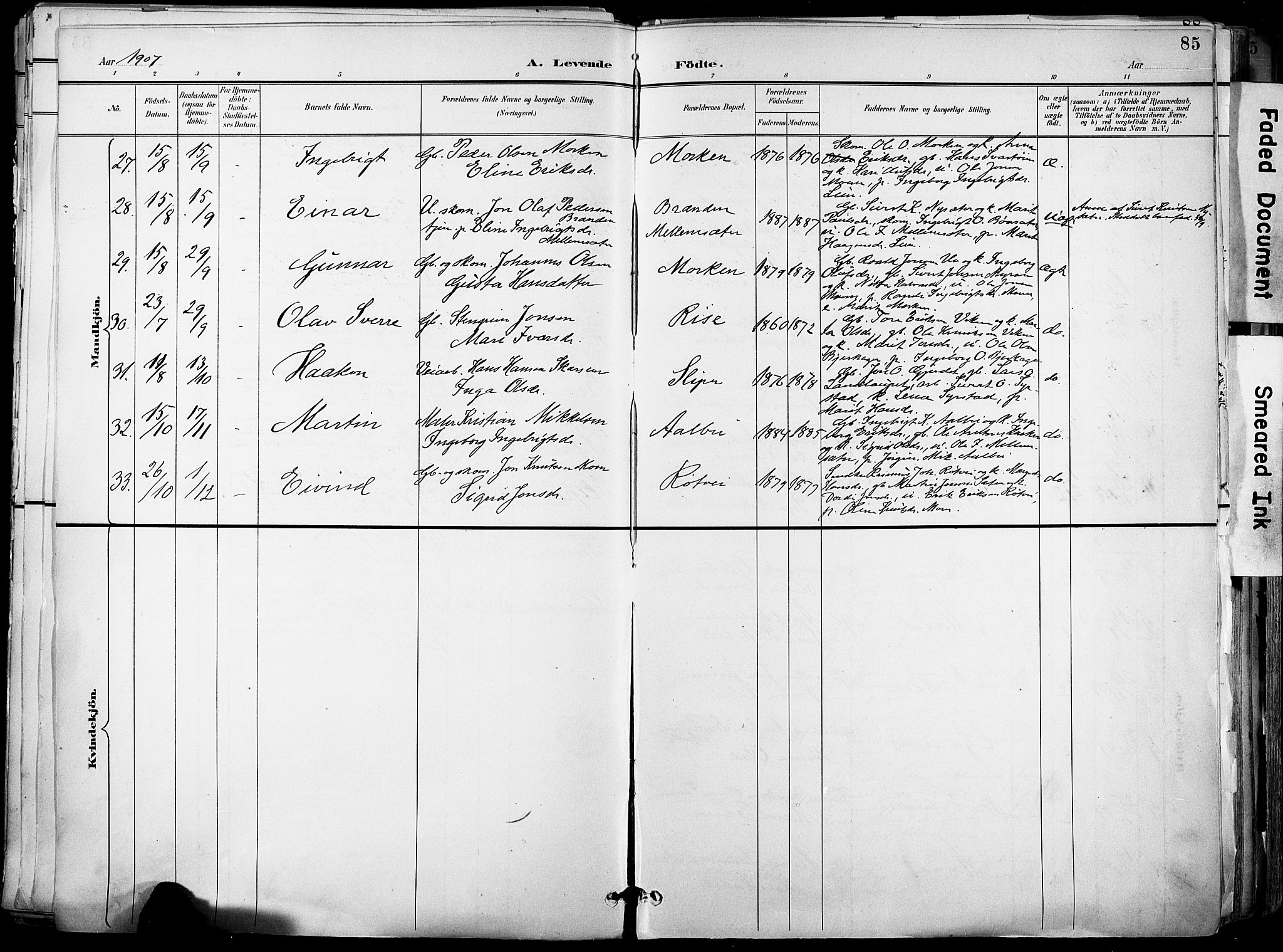 Ministerialprotokoller, klokkerbøker og fødselsregistre - Sør-Trøndelag, SAT/A-1456/678/L0902: Parish register (official) no. 678A11, 1895-1911, p. 85