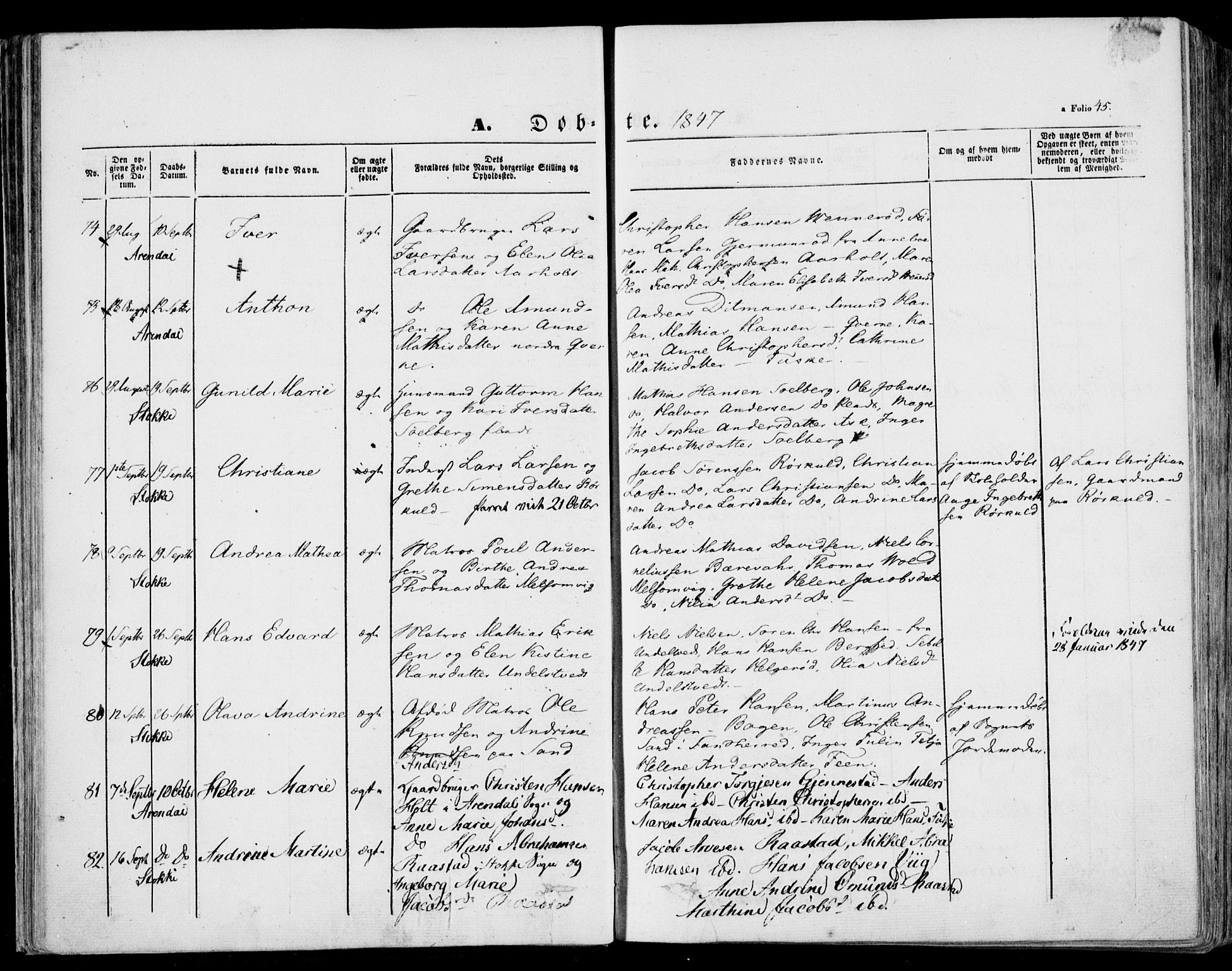 Stokke kirkebøker, SAKO/A-320/F/Fa/L0007: Parish register (official) no. I 7, 1844-1857, p. 45