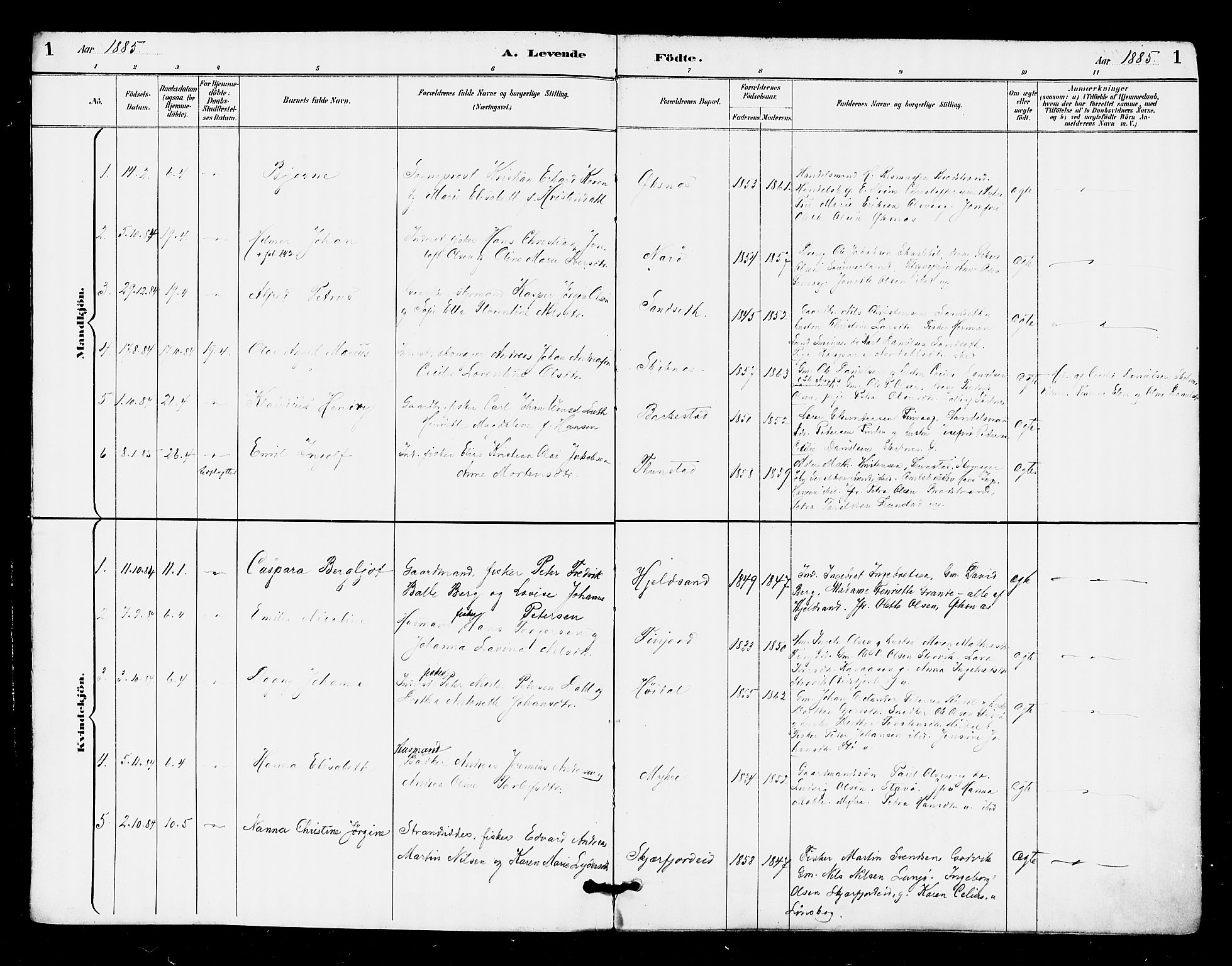 Ministerialprotokoller, klokkerbøker og fødselsregistre - Nordland, AV/SAT-A-1459/893/L1337: Parish register (official) no. 893A09, 1885-1893, p. 1