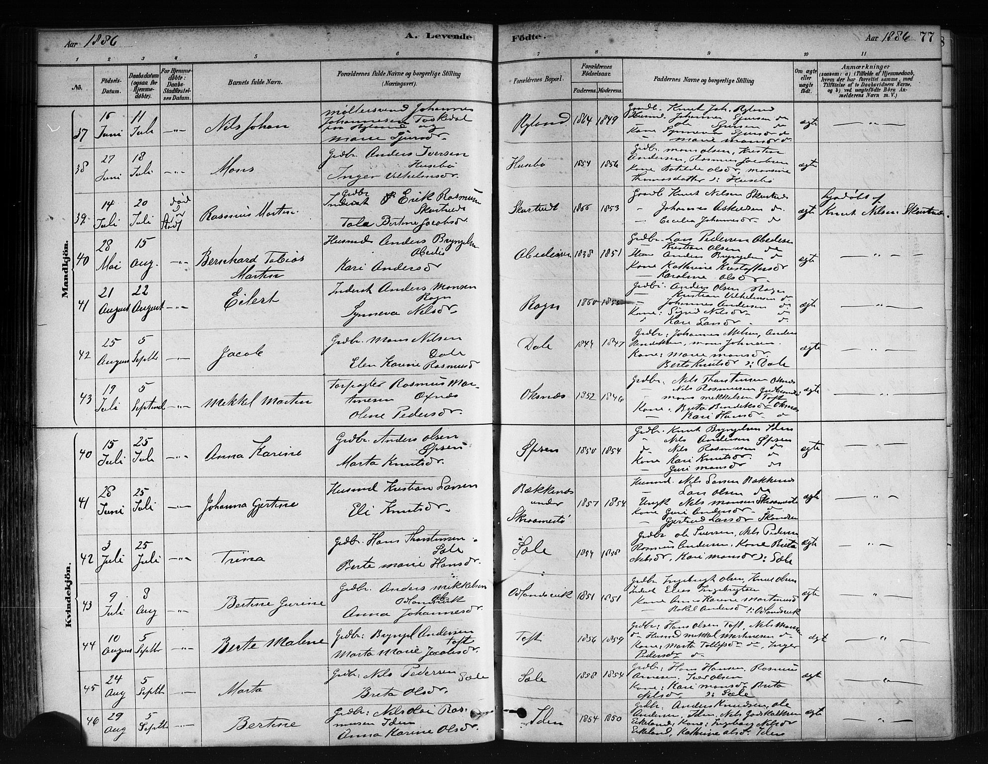 Herdla Sokneprestembete, AV/SAB-A-75701/H/Haa: Parish register (official) no. A 3, 1878-1890, p. 77