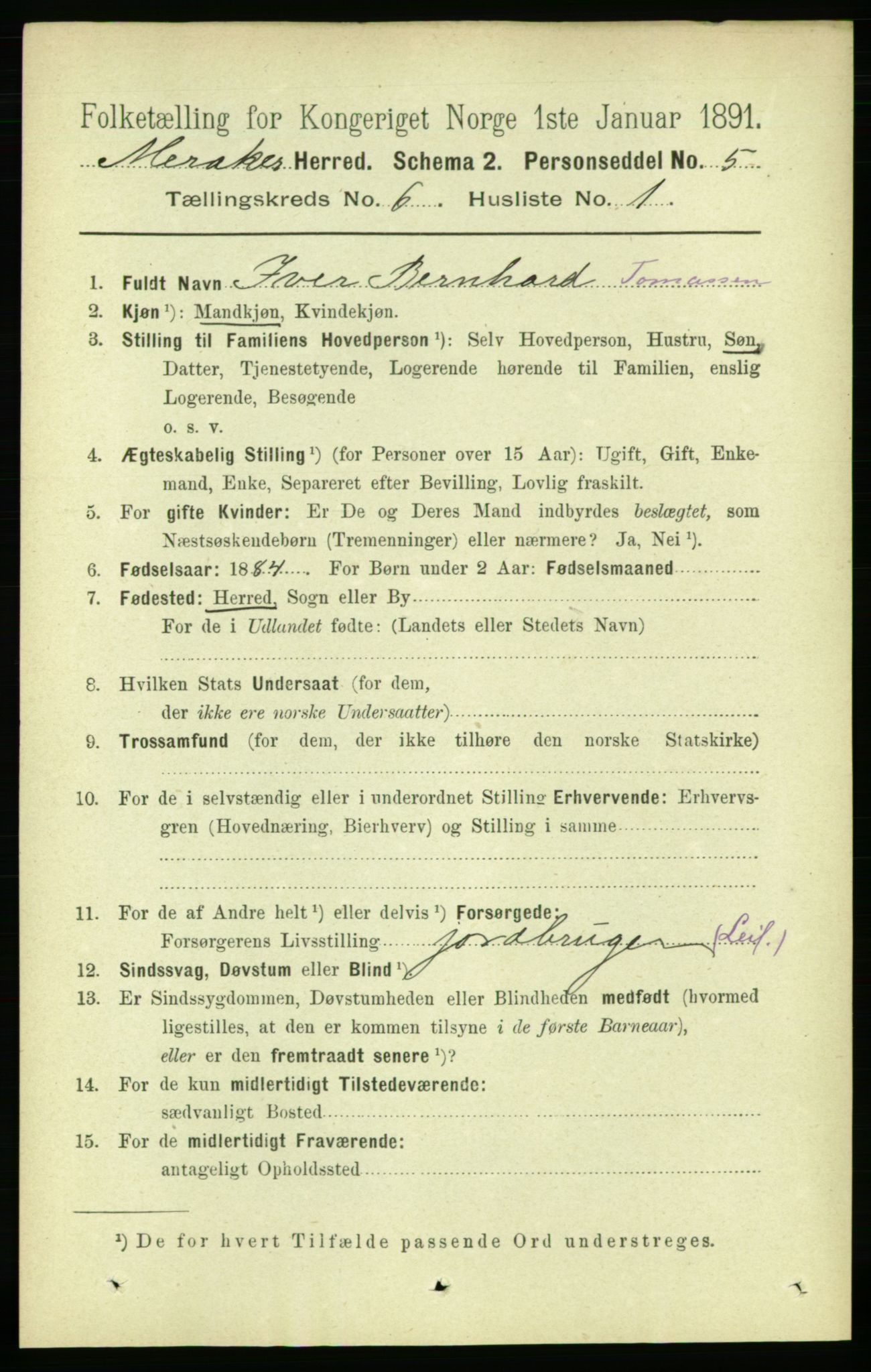 RA, 1891 census for 1711 Meråker, 1891, p. 2030