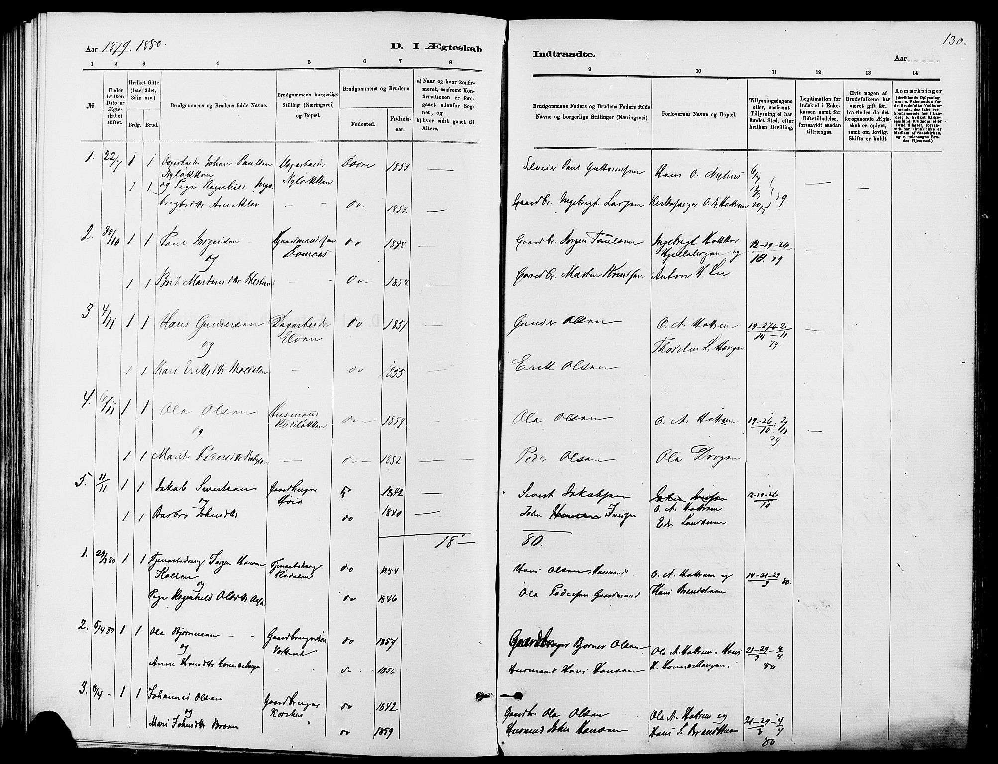 Dovre prestekontor, SAH/PREST-066/H/Ha/Haa/L0002: Parish register (official) no. 2, 1879-1890, p. 130