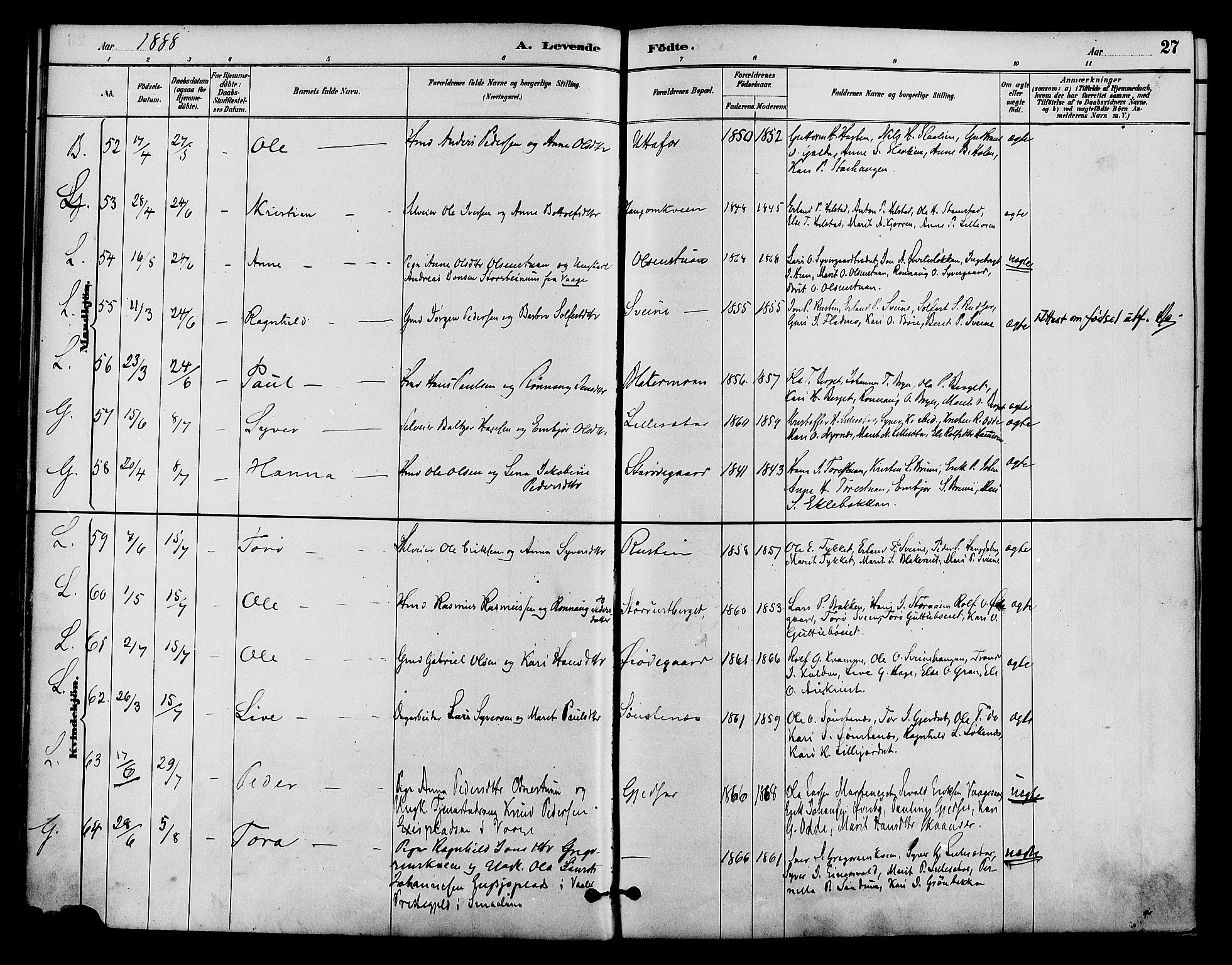 Lom prestekontor, AV/SAH-PREST-070/K/L0008: Parish register (official) no. 8, 1885-1898, p. 27