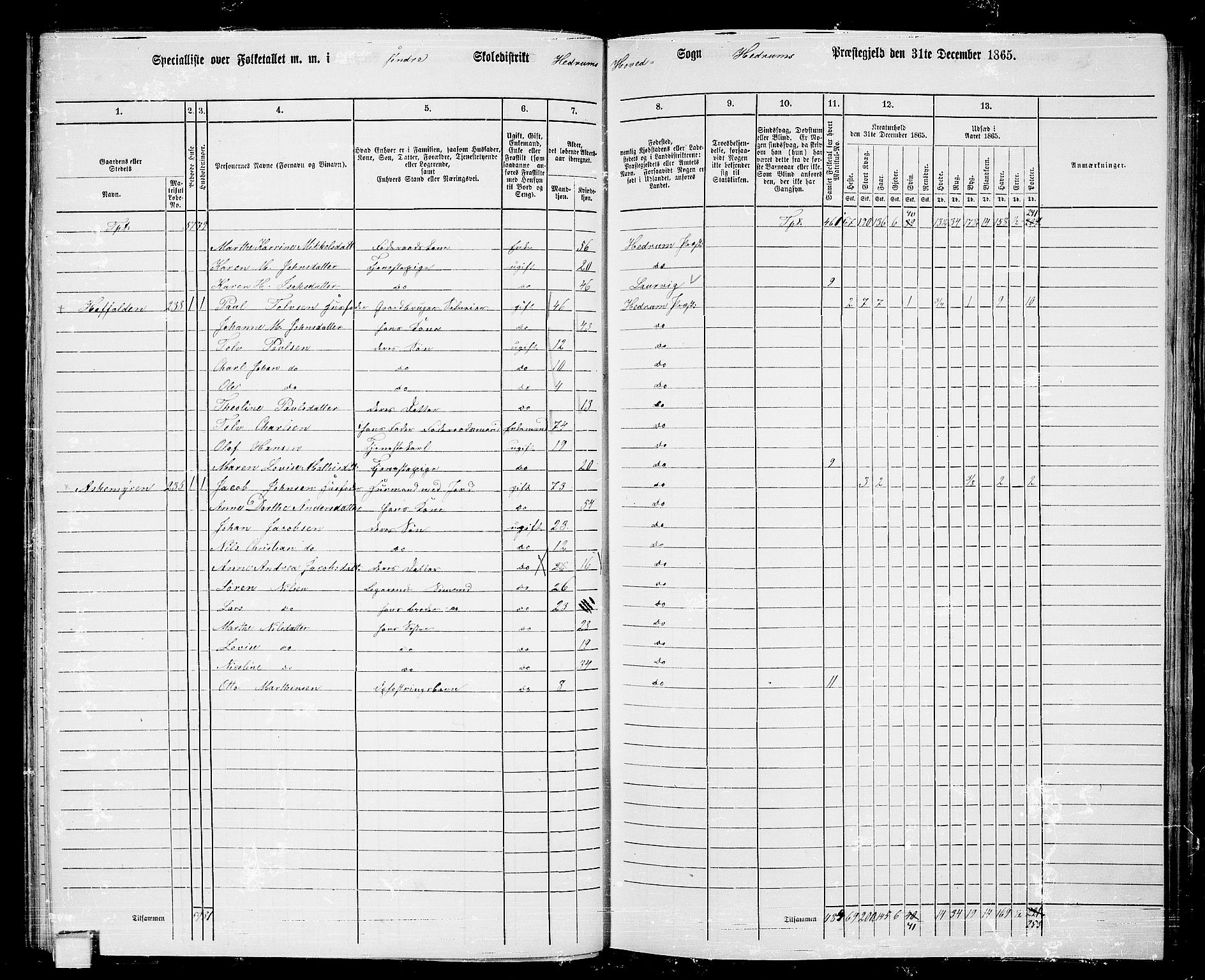 RA, 1865 census for Hedrum, 1865, p. 48