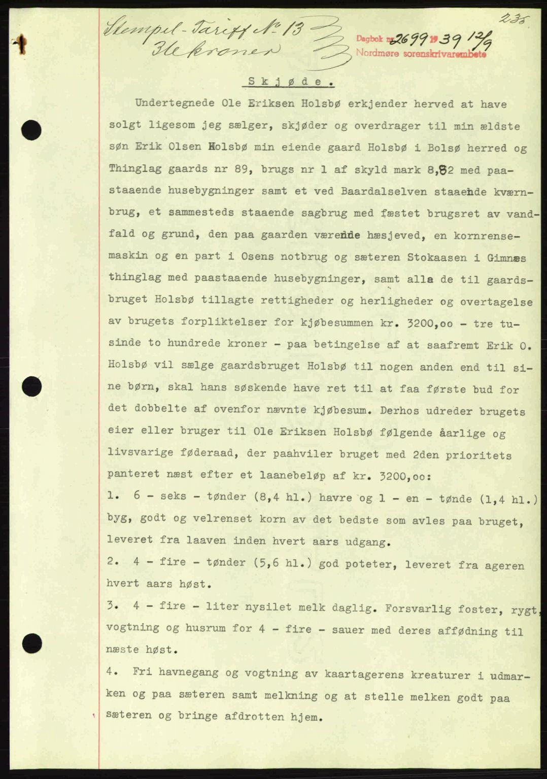 Nordmøre sorenskriveri, AV/SAT-A-4132/1/2/2Ca: Mortgage book no. A87, 1939-1940, Diary no: : 2699/1939