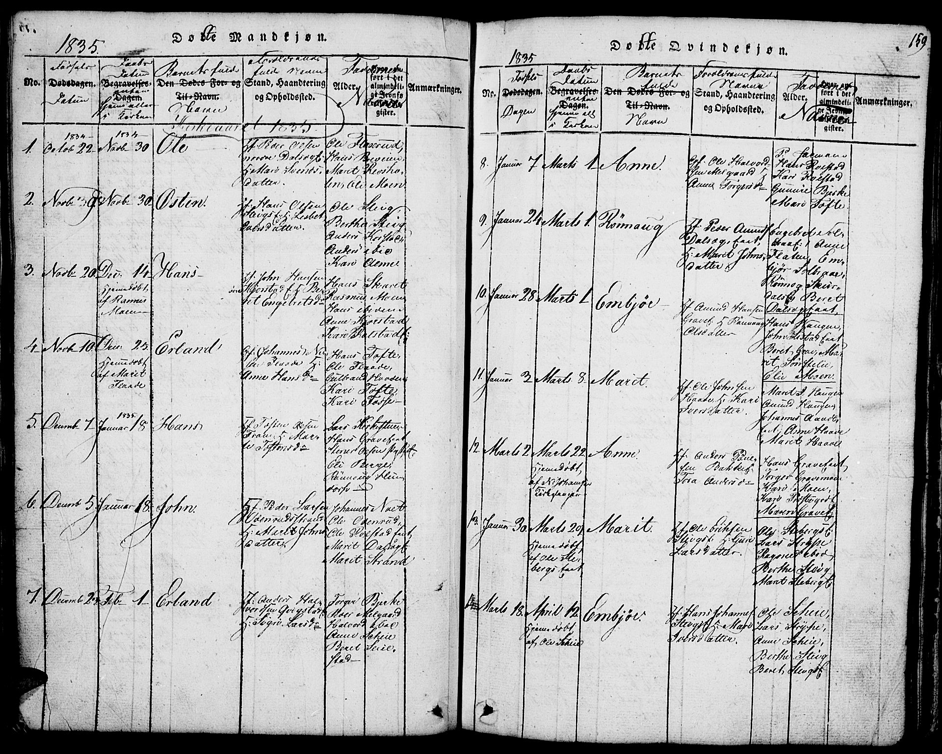 Fron prestekontor, SAH/PREST-078/H/Ha/Hab/L0001: Parish register (copy) no. 1, 1816-1843, p. 159