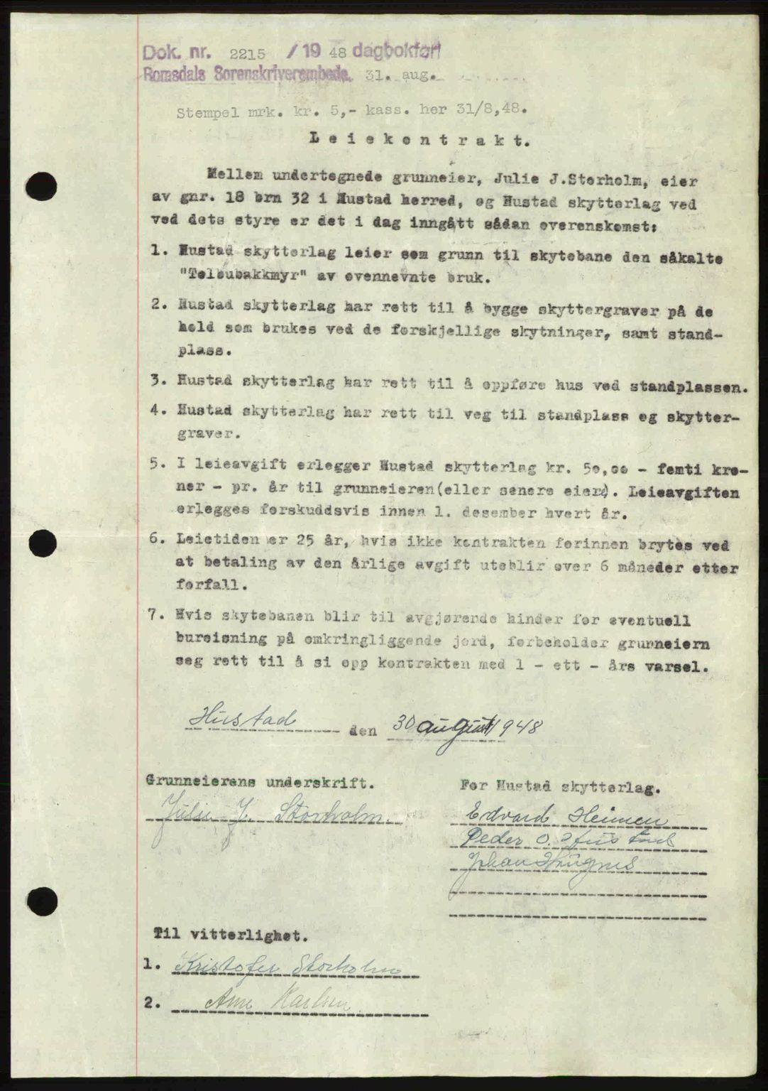 Romsdal sorenskriveri, AV/SAT-A-4149/1/2/2C: Mortgage book no. A27, 1948-1948, Diary no: : 2215/1948