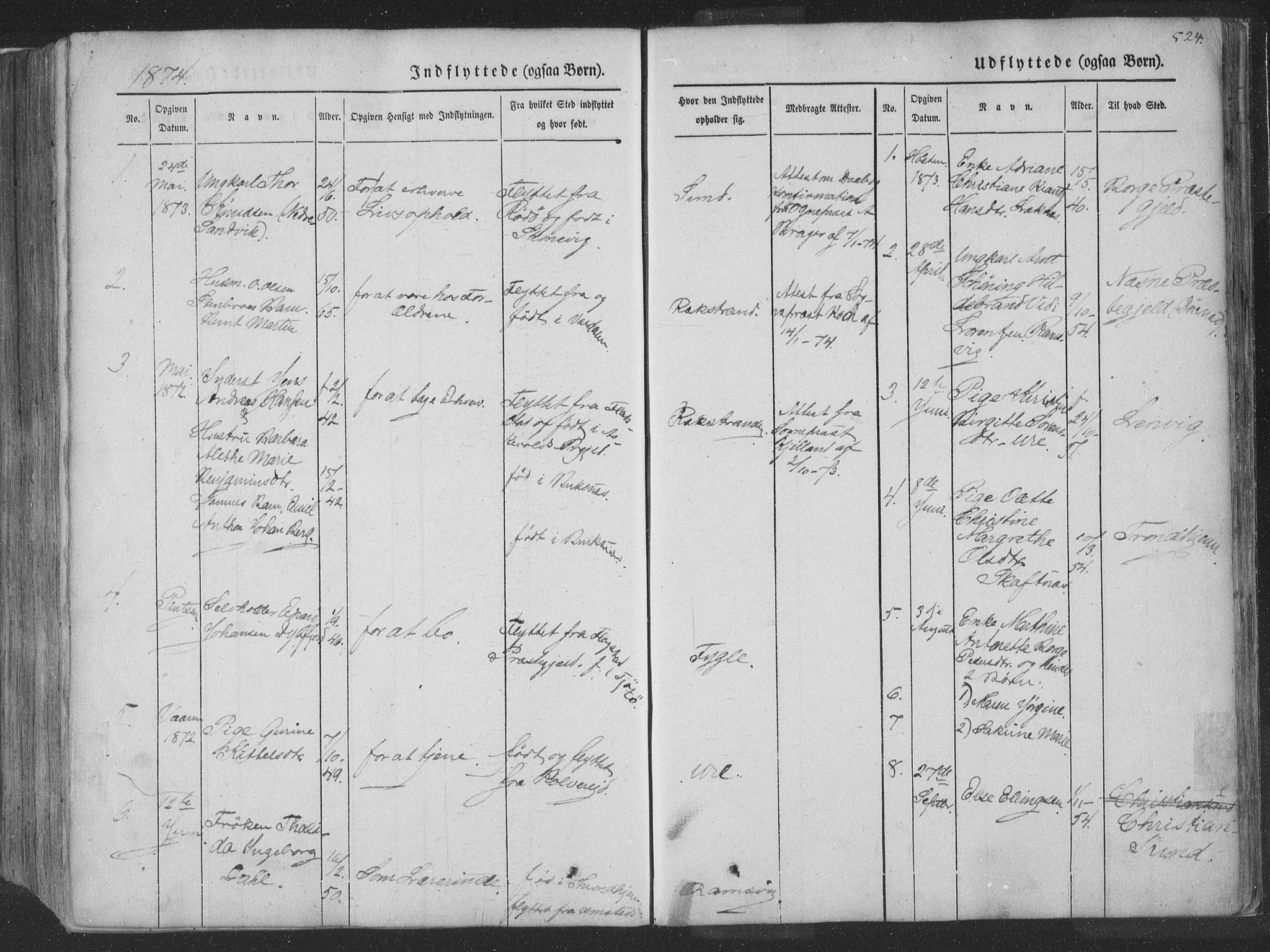 Ministerialprotokoller, klokkerbøker og fødselsregistre - Nordland, AV/SAT-A-1459/881/L1165: Parish register (copy) no. 881C02, 1854-1876, p. 524