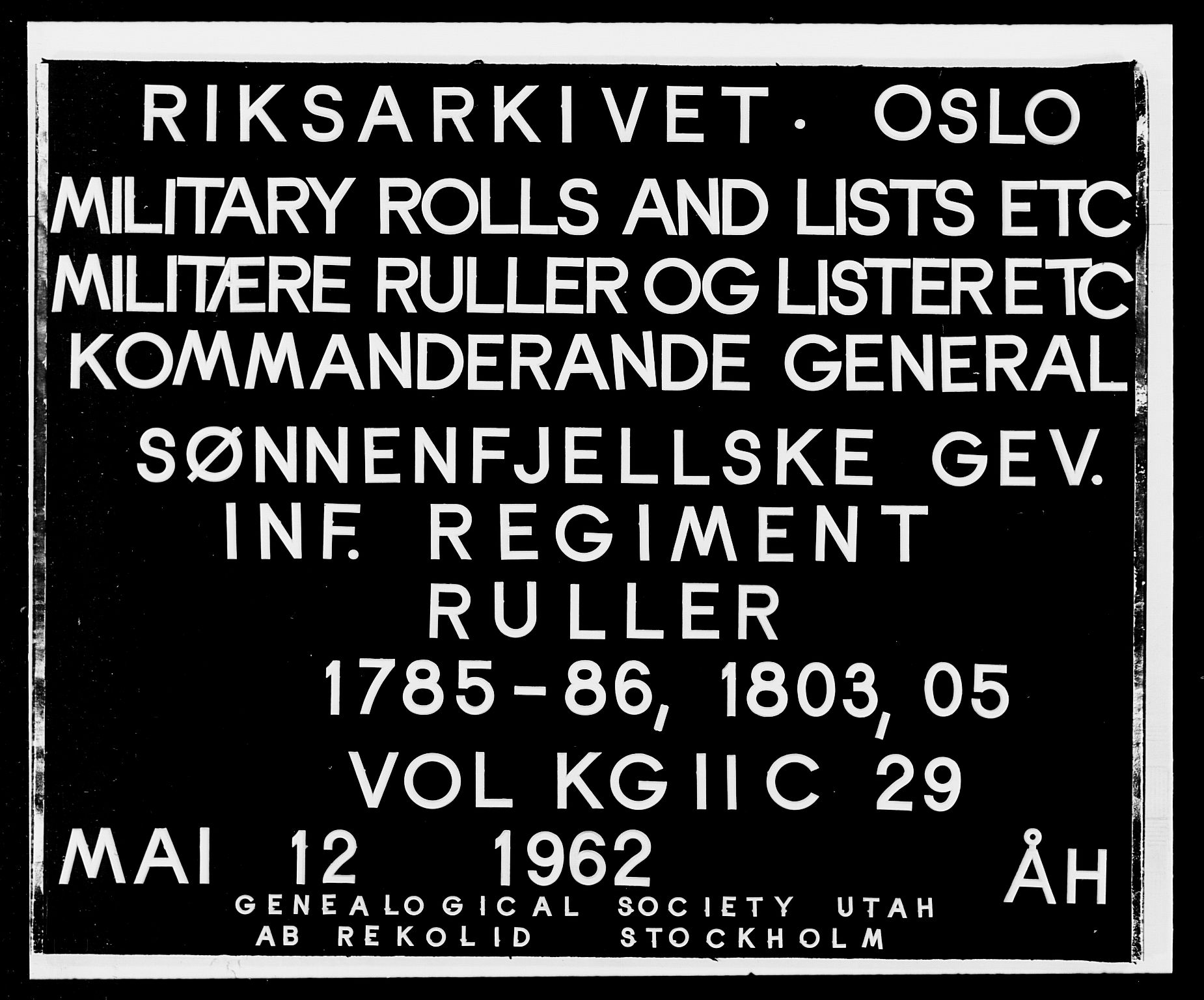 Generalitets- og kommissariatskollegiet, Det kongelige norske kommissariatskollegium, RA/EA-5420/E/Eh/L0029: Sønnafjelske gevorbne infanteriregiment, 1785-1805, p. 1