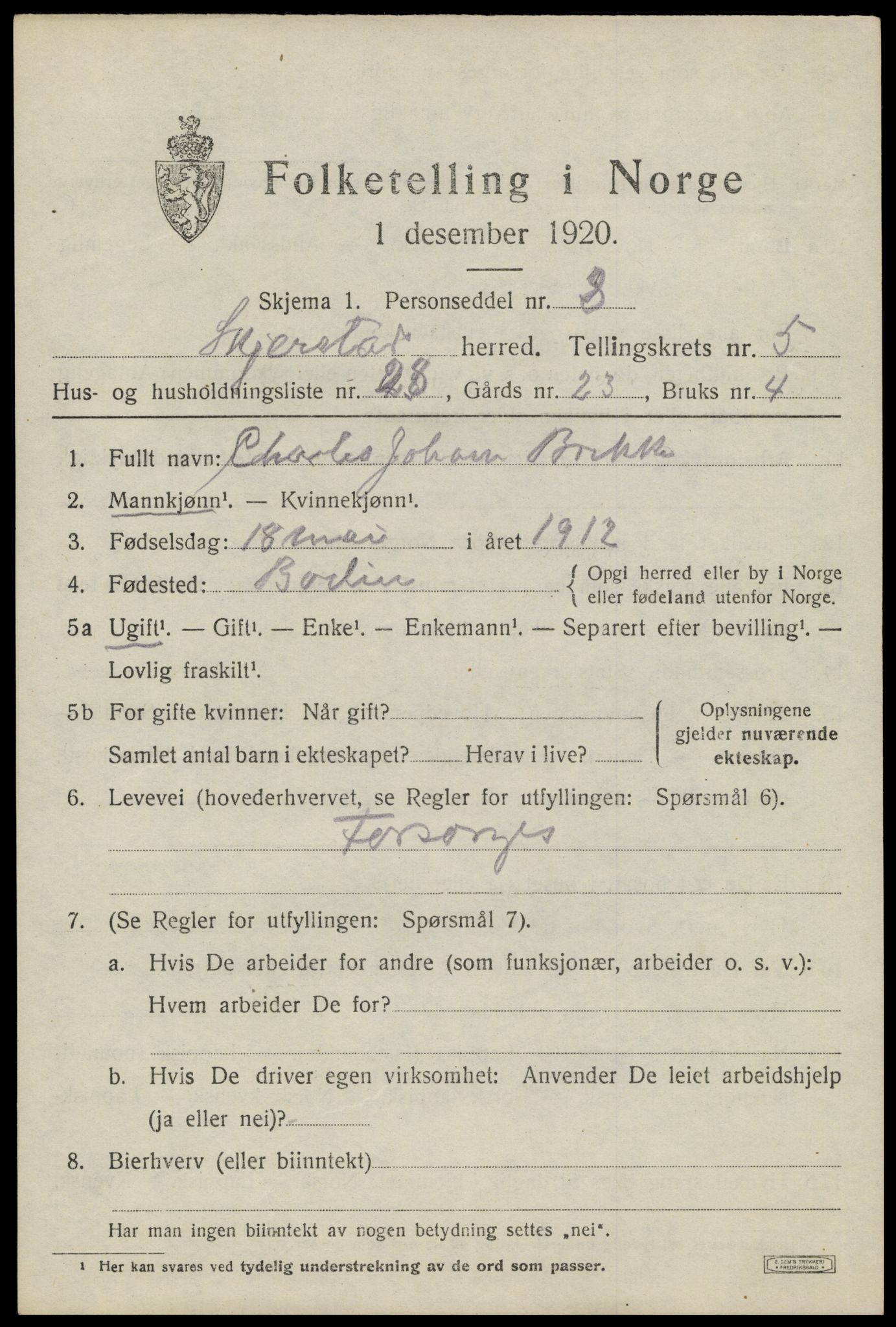 SAT, 1920 census for Skjerstad, 1920, p. 2127