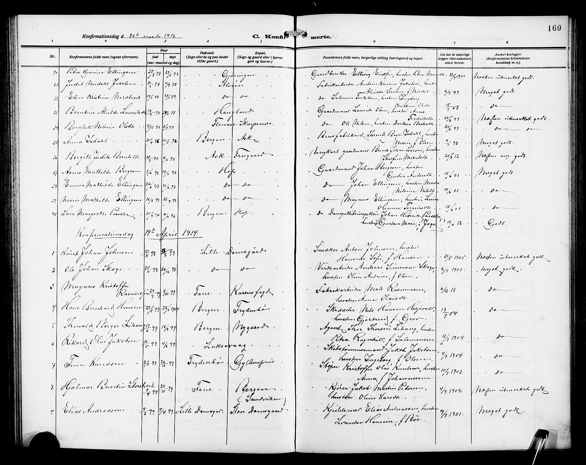 Laksevåg Sokneprestembete, SAB/A-76501/H/Ha/Hab/Haba/L0005: Parish register (copy) no. A 5, 1910-1917, p. 160
