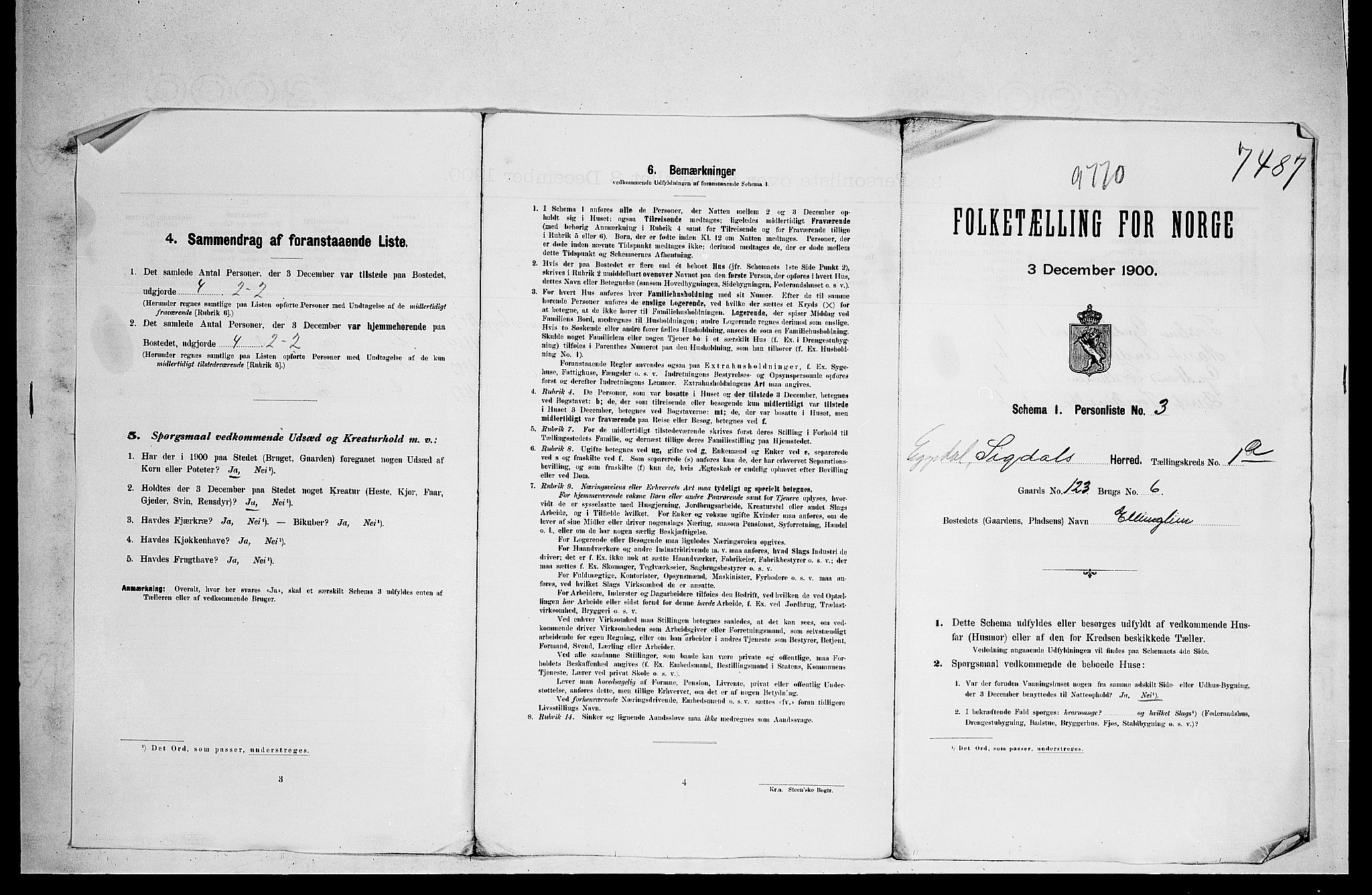 RA, 1900 census for Sigdal, 1900, p. 1804