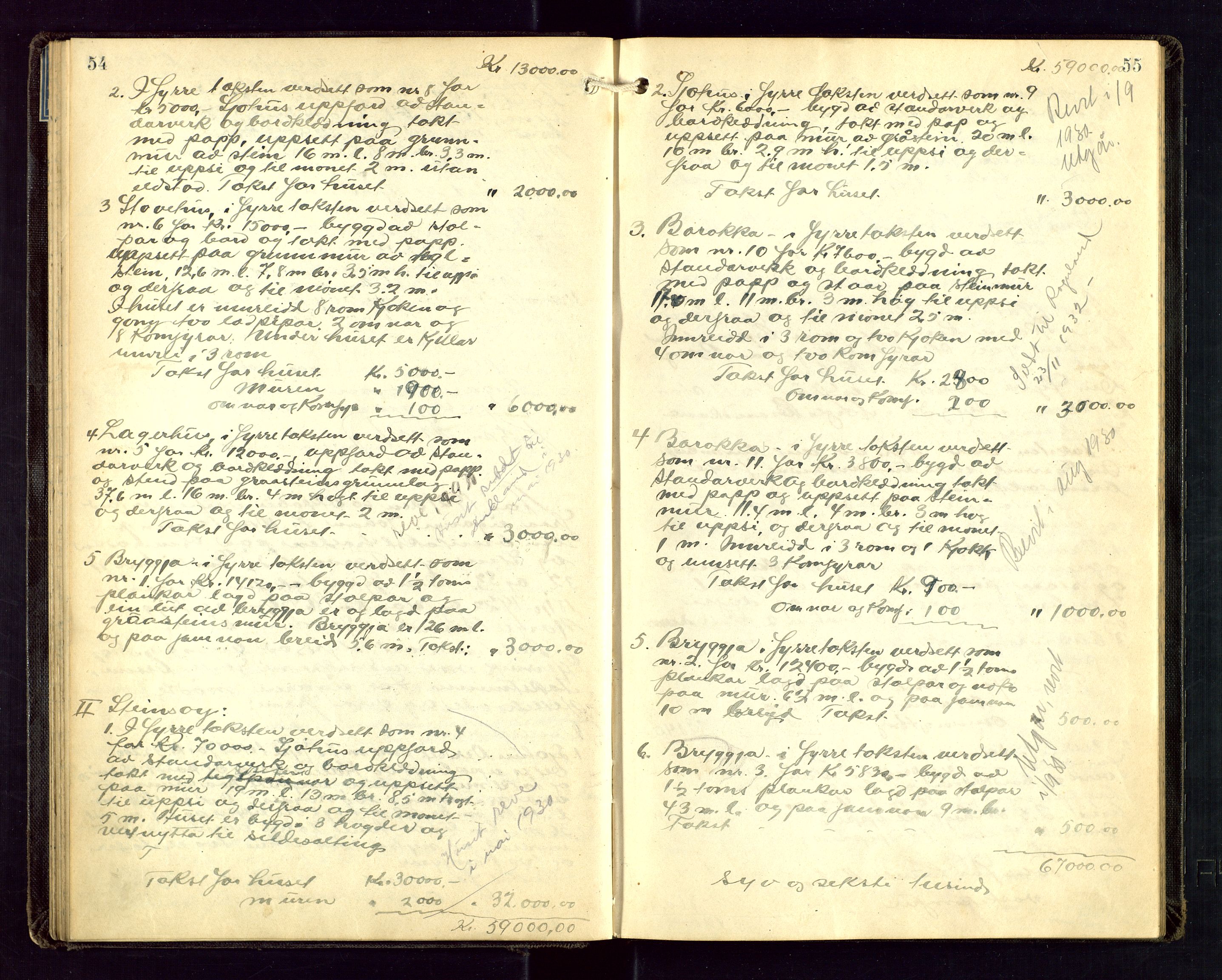 Torvestad lensmannskontor, AV/SAST-A-100307/1/Goa/L0004: "Brandtakstsprotokoll for lensmannen i Torvastad", 1925-1934, p. 54-55