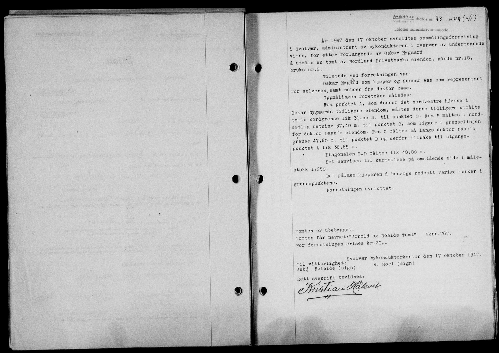 Lofoten sorenskriveri, SAT/A-0017/1/2/2C/L0020a: Mortgage book no. 20a, 1948-1949, Diary no: : 98/1949