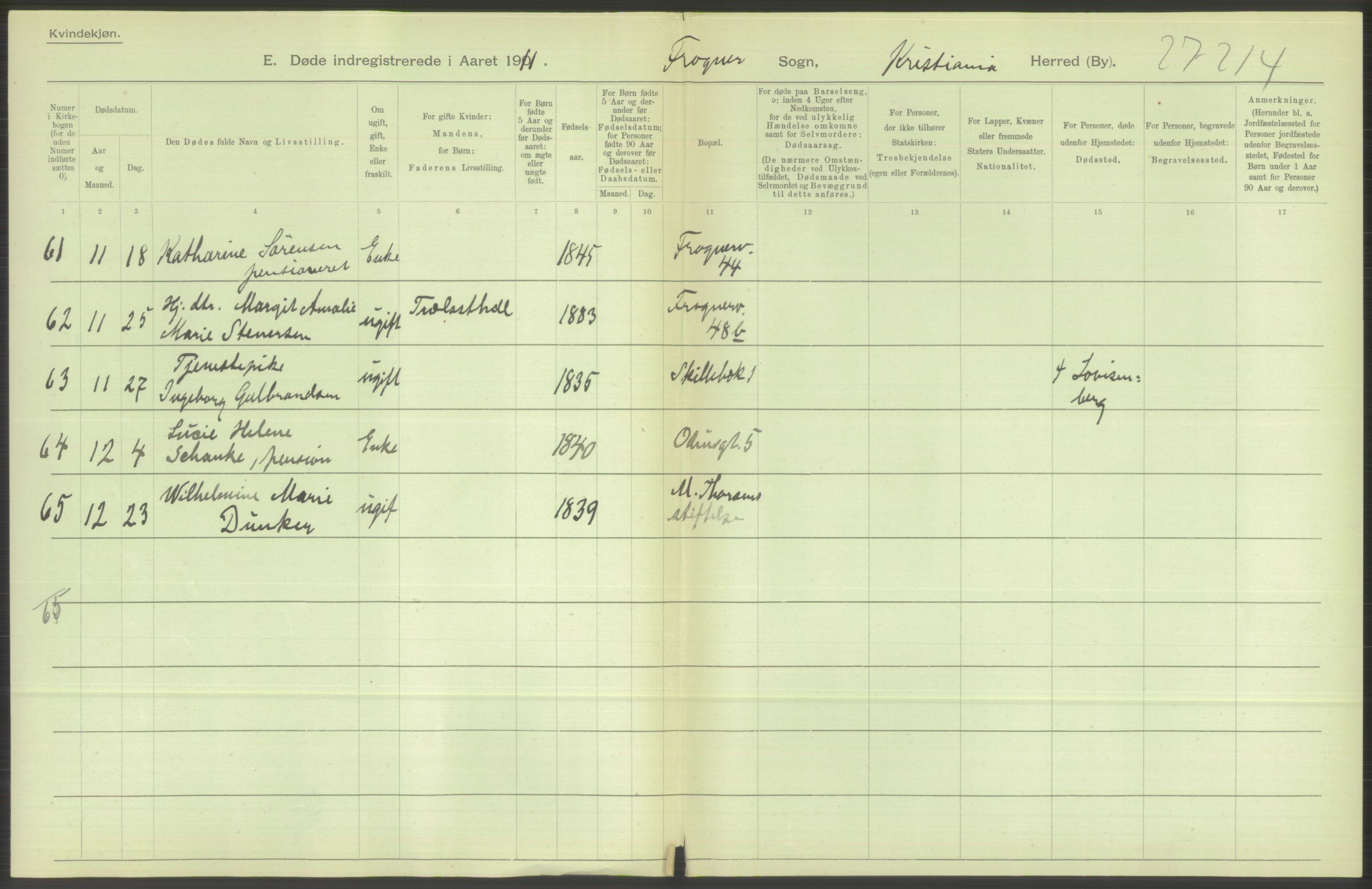 Statistisk sentralbyrå, Sosiodemografiske emner, Befolkning, AV/RA-S-2228/D/Df/Dfb/Dfba/L0010: Kristiania: Døde kvinner samt dødfødte., 1911, p. 608