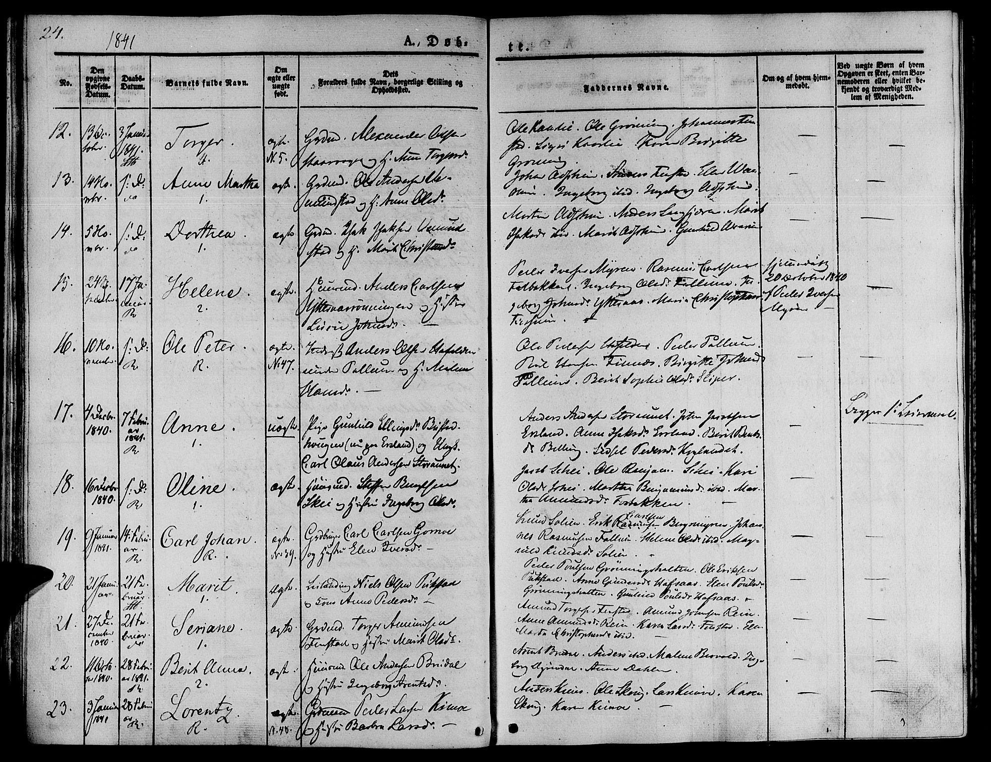 Ministerialprotokoller, klokkerbøker og fødselsregistre - Sør-Trøndelag, SAT/A-1456/646/L0610: Parish register (official) no. 646A08, 1837-1847, p. 24