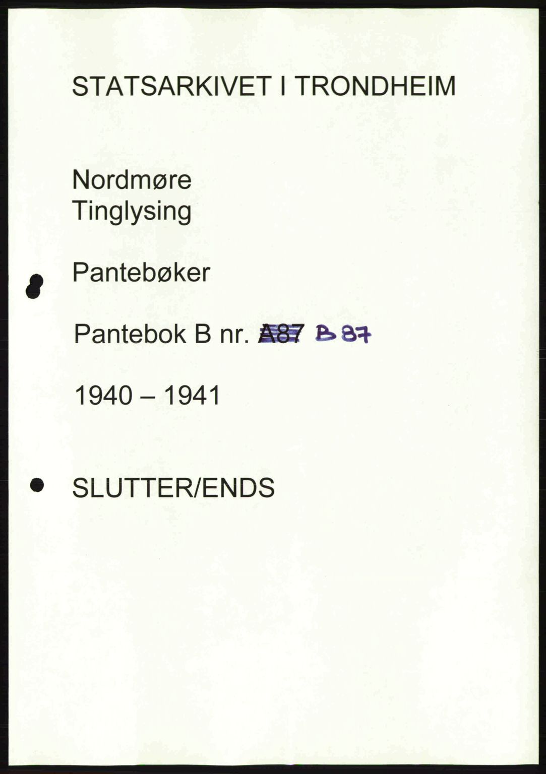 Nordmøre sorenskriveri, AV/SAT-A-4132/1/2/2Ca: Mortgage book no. B87, 1940-1941