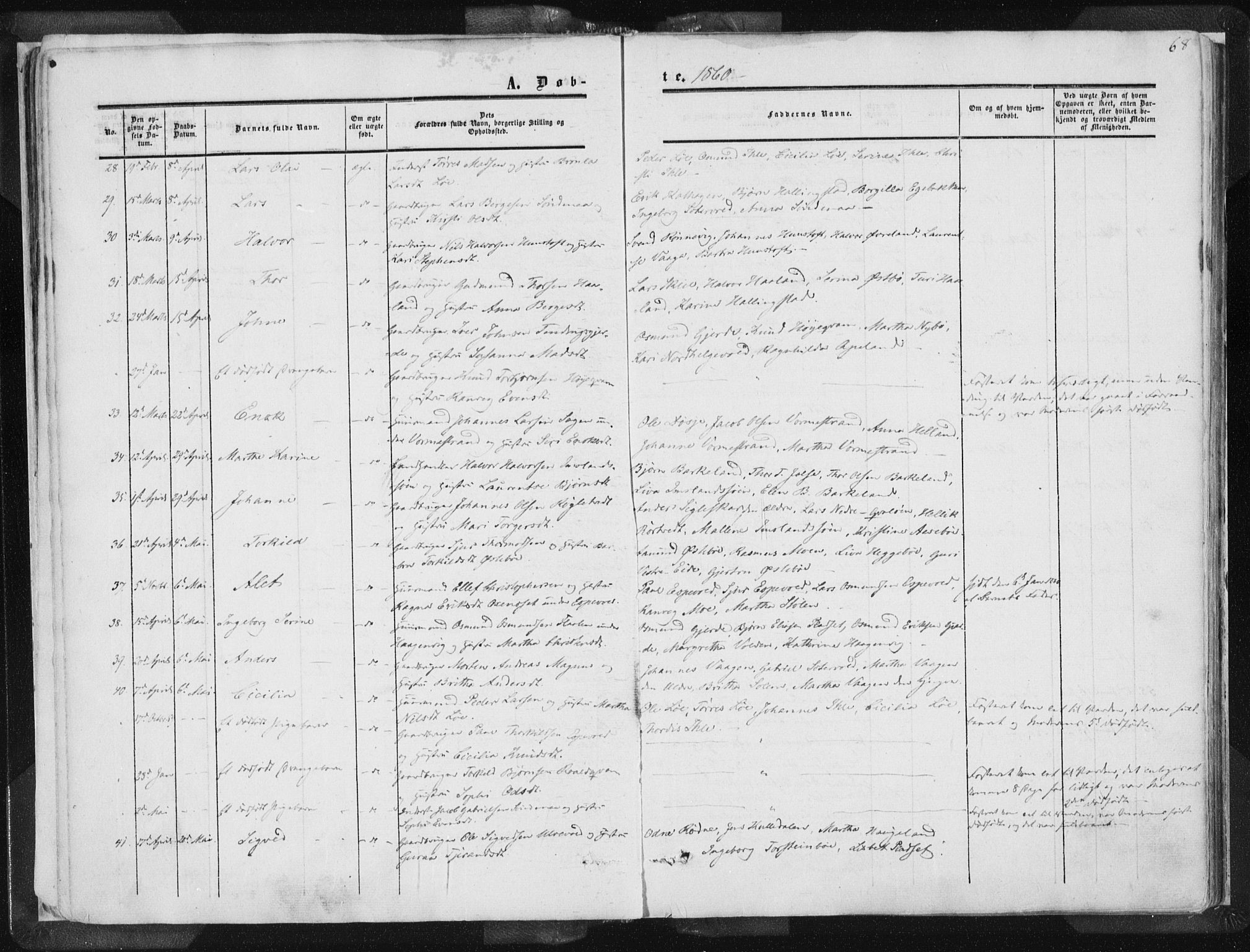 Vikedal sokneprestkontor, AV/SAST-A-101840/01/IV: Parish register (official) no. A 6.1, 1851-1867, p. 68