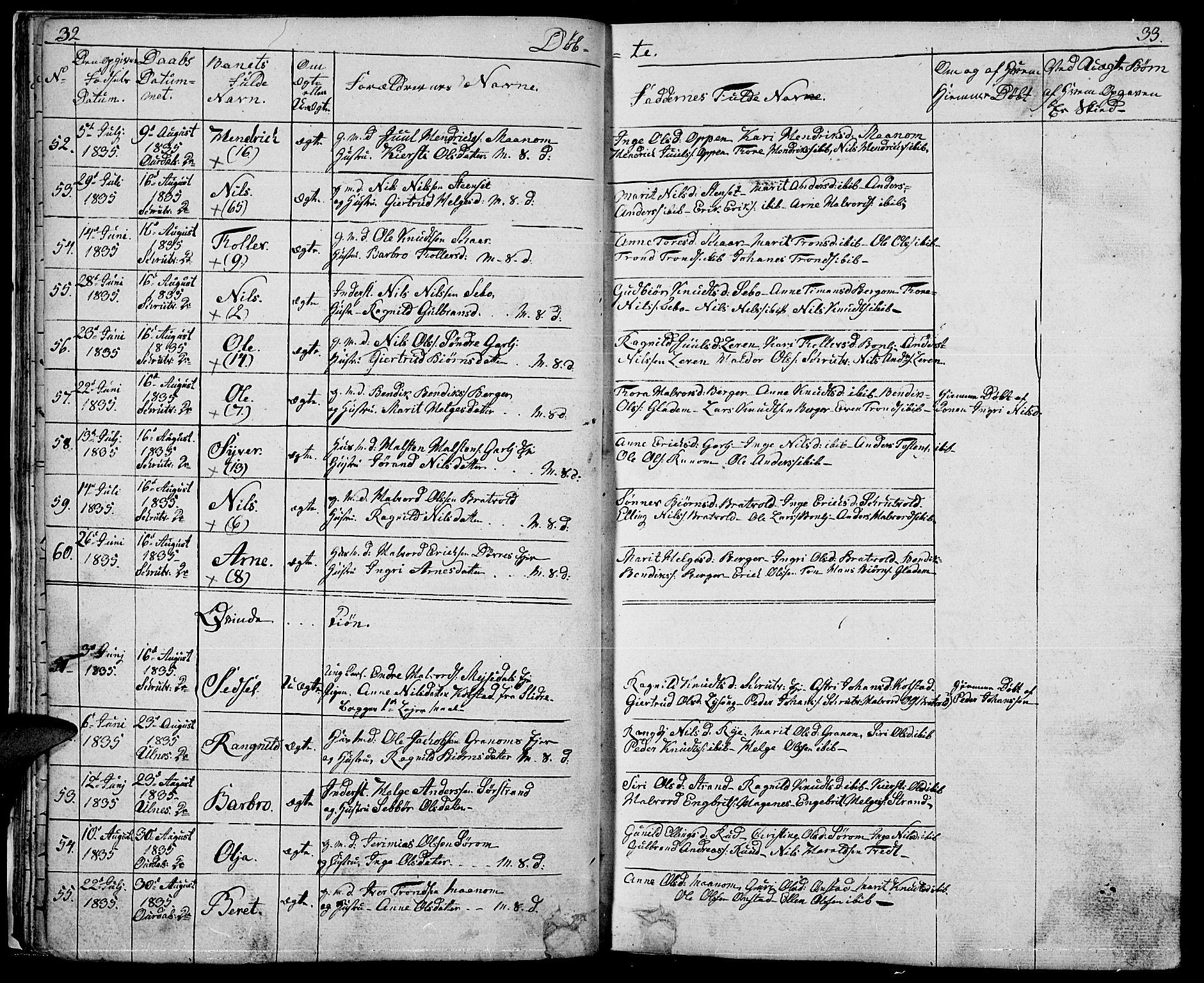 Nord-Aurdal prestekontor, AV/SAH-PREST-132/H/Ha/Hab/L0001: Parish register (copy) no. 1, 1834-1887, p. 32-33