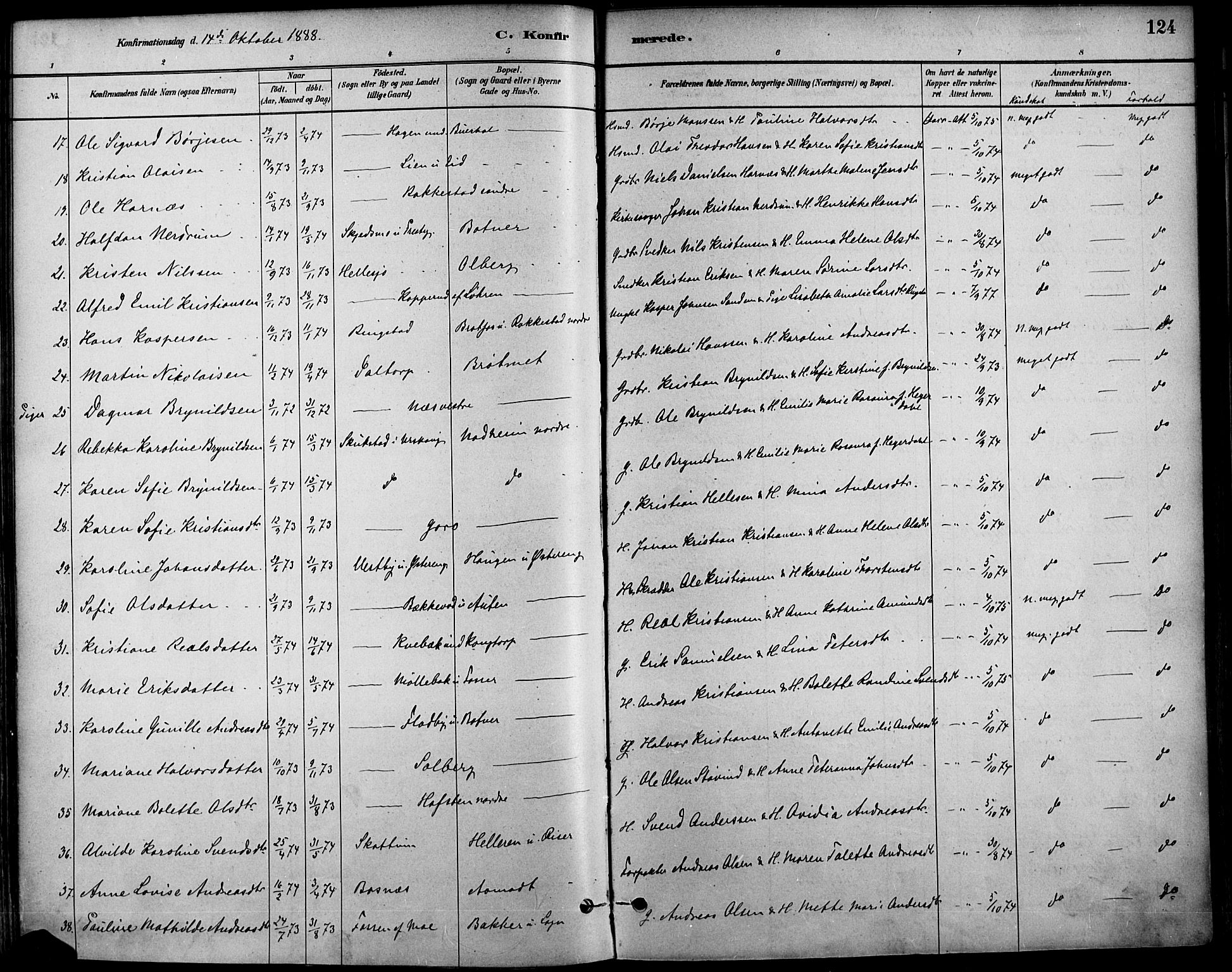Høland prestekontor Kirkebøker, SAO/A-10346a/F/Fa/L0013: Parish register (official) no. I 13, 1880-1897, p. 124