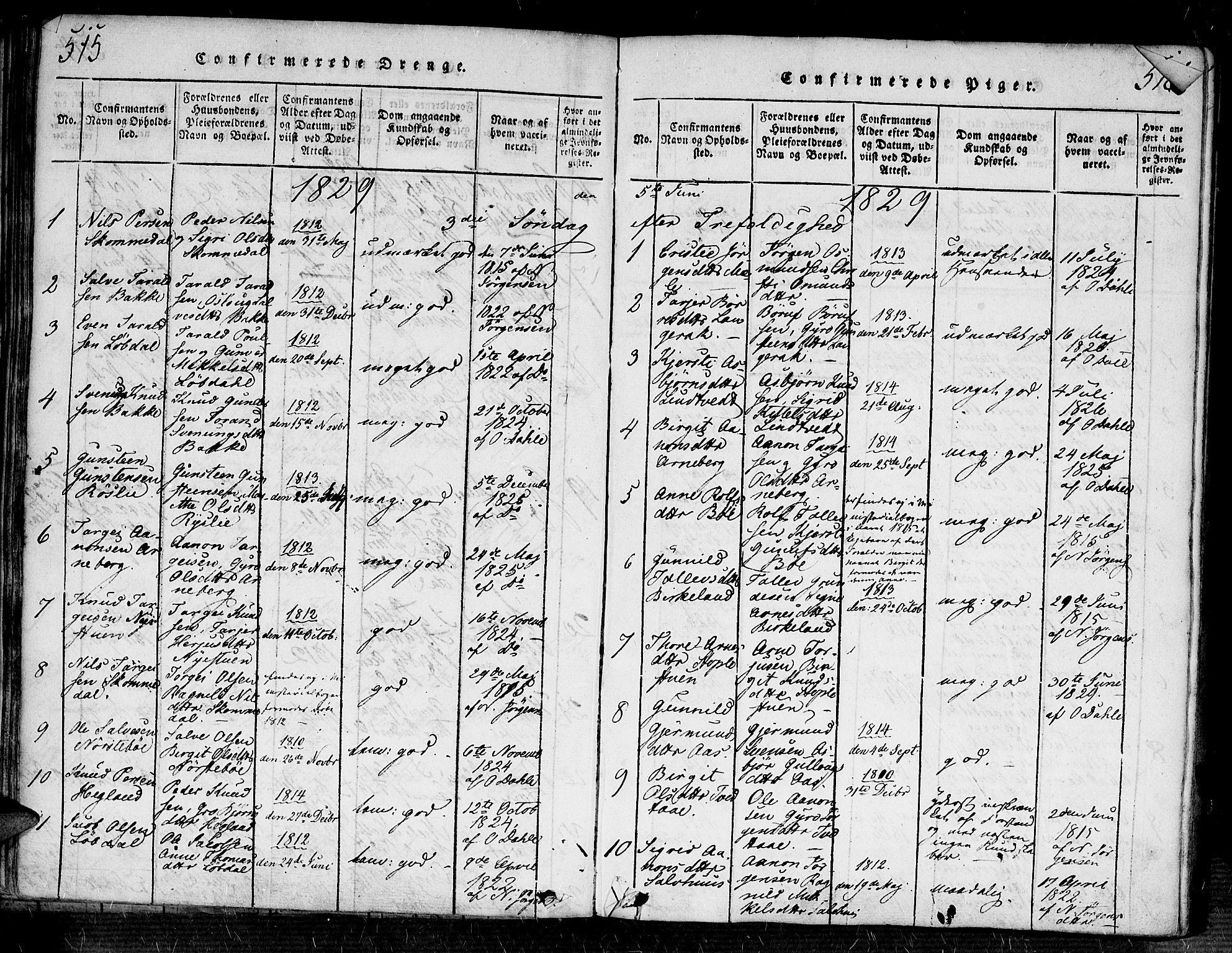 Bygland sokneprestkontor, AV/SAK-1111-0006/F/Fa/Fab/L0003: Parish register (official) no. A 3, 1816-1841, p. 515-516