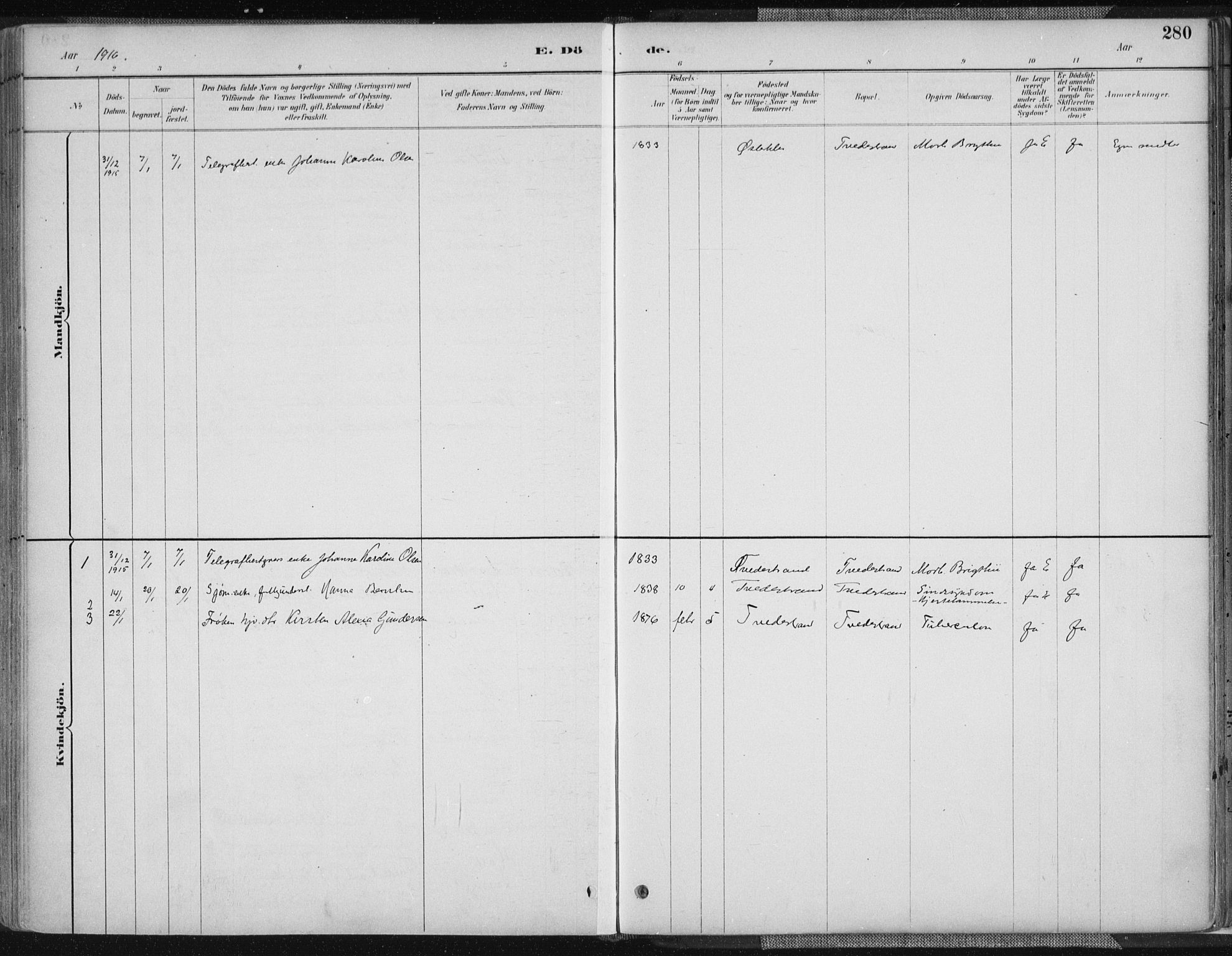 Tvedestrand sokneprestkontor, AV/SAK-1111-0042/F/Fa/L0001: Parish register (official) no. A 1, 1885-1916, p. 280