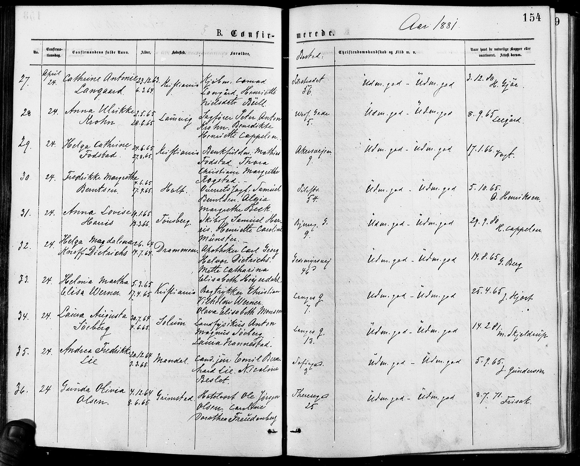 Gamle Aker prestekontor Kirkebøker, AV/SAO-A-10617a/F/L0005: Parish register (official) no. 5, 1873-1881, p. 154