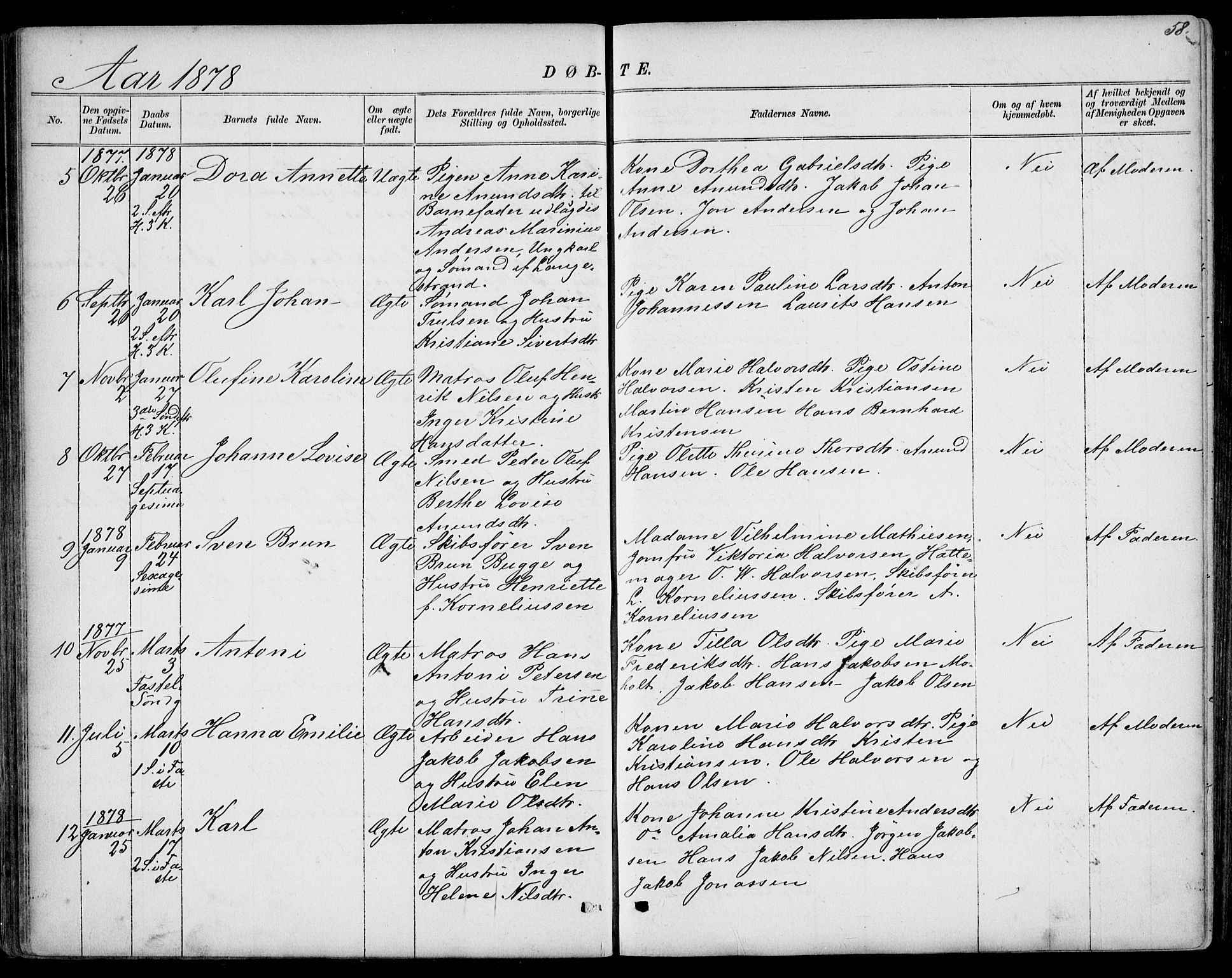 Larvik kirkebøker, AV/SAKO-A-352/G/Gb/L0003: Parish register (copy) no. II 3, 1867-1899, p. 58