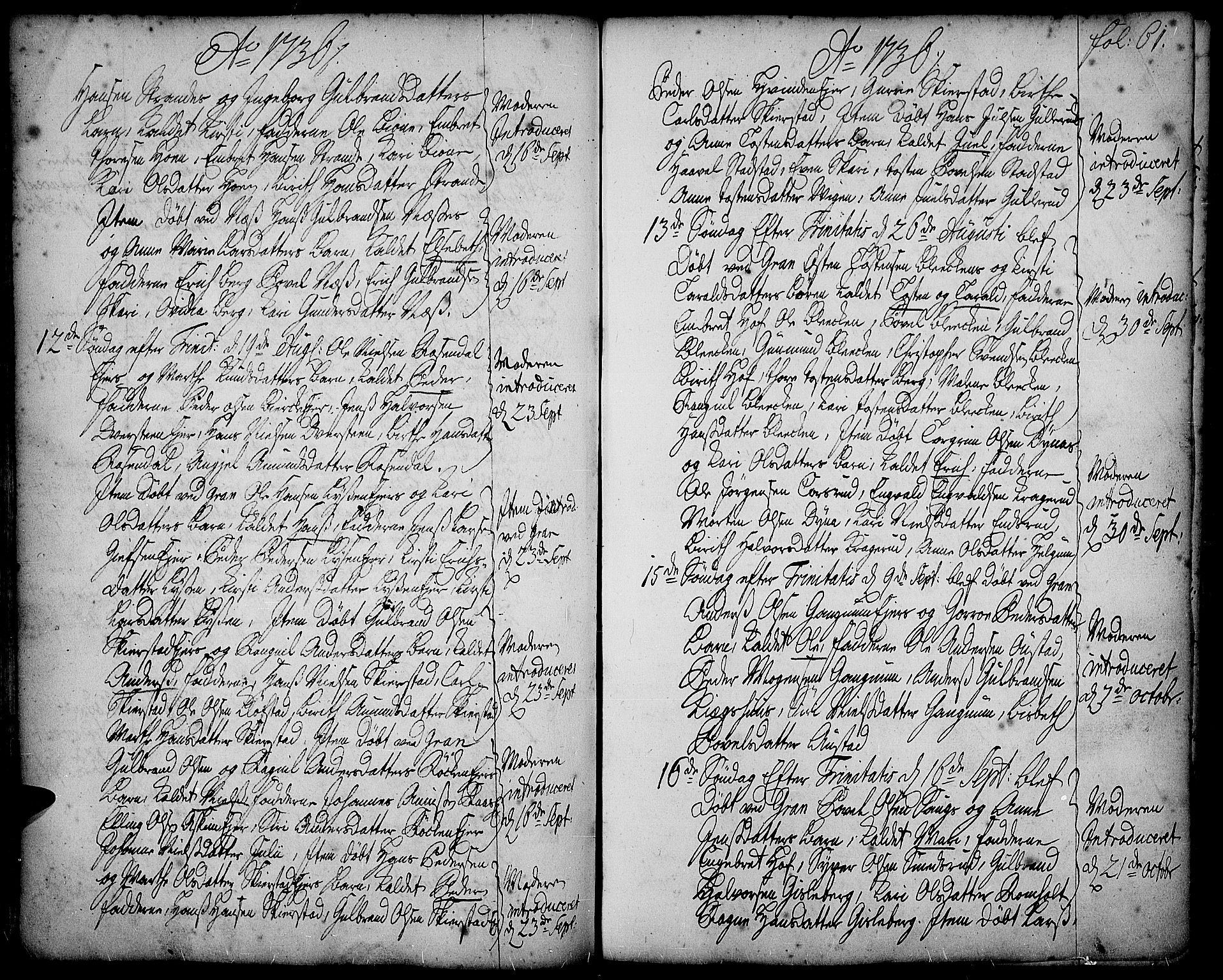 Gran prestekontor, AV/SAH-PREST-112/H/Ha/Haa/L0002: Parish register (official) no. 2, 1732-1744, p. 61