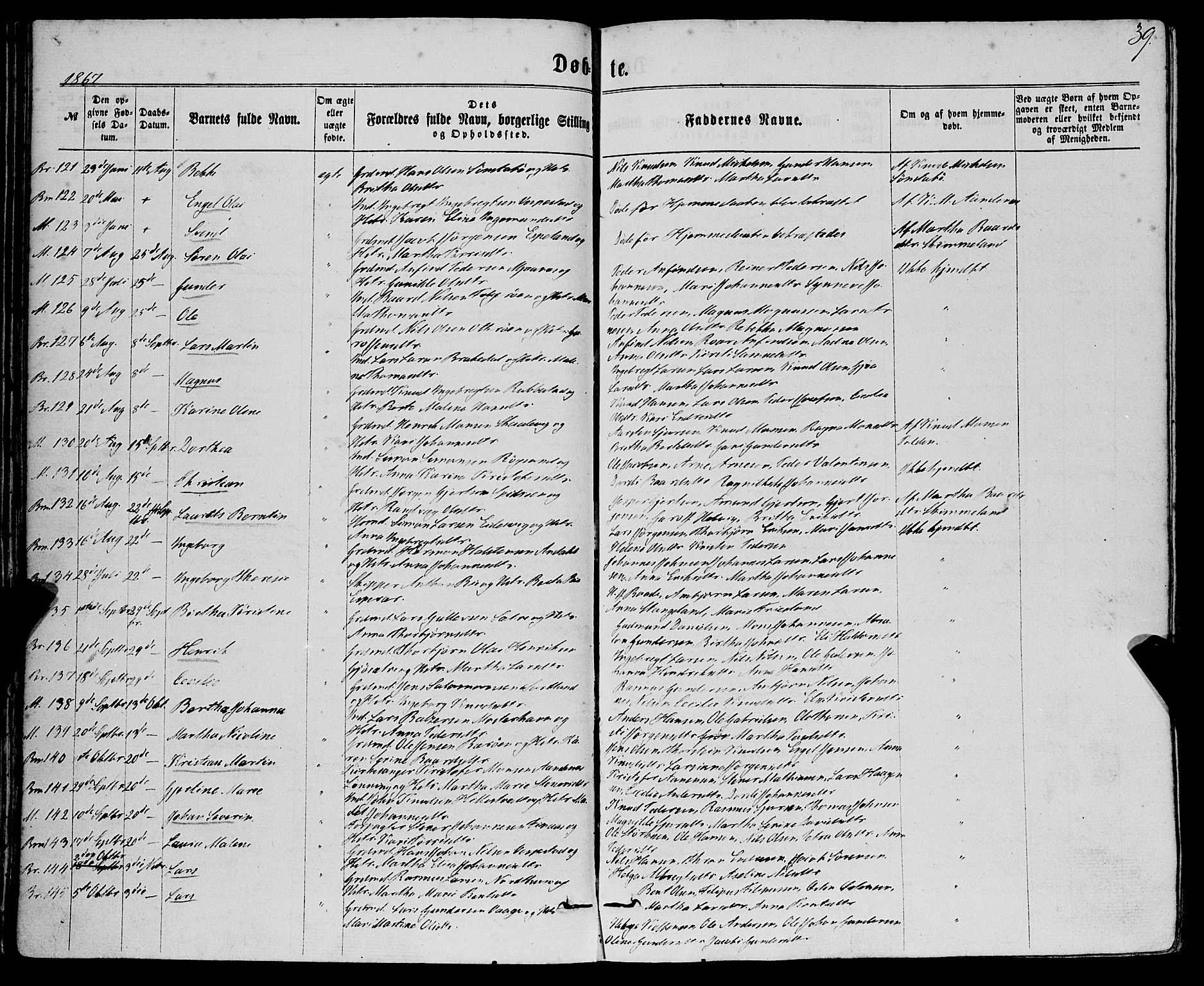 Finnås sokneprestembete, SAB/A-99925/H/Ha/Haa/Haaa/L0008: Parish register (official) no. A 8, 1863-1872, p. 39
